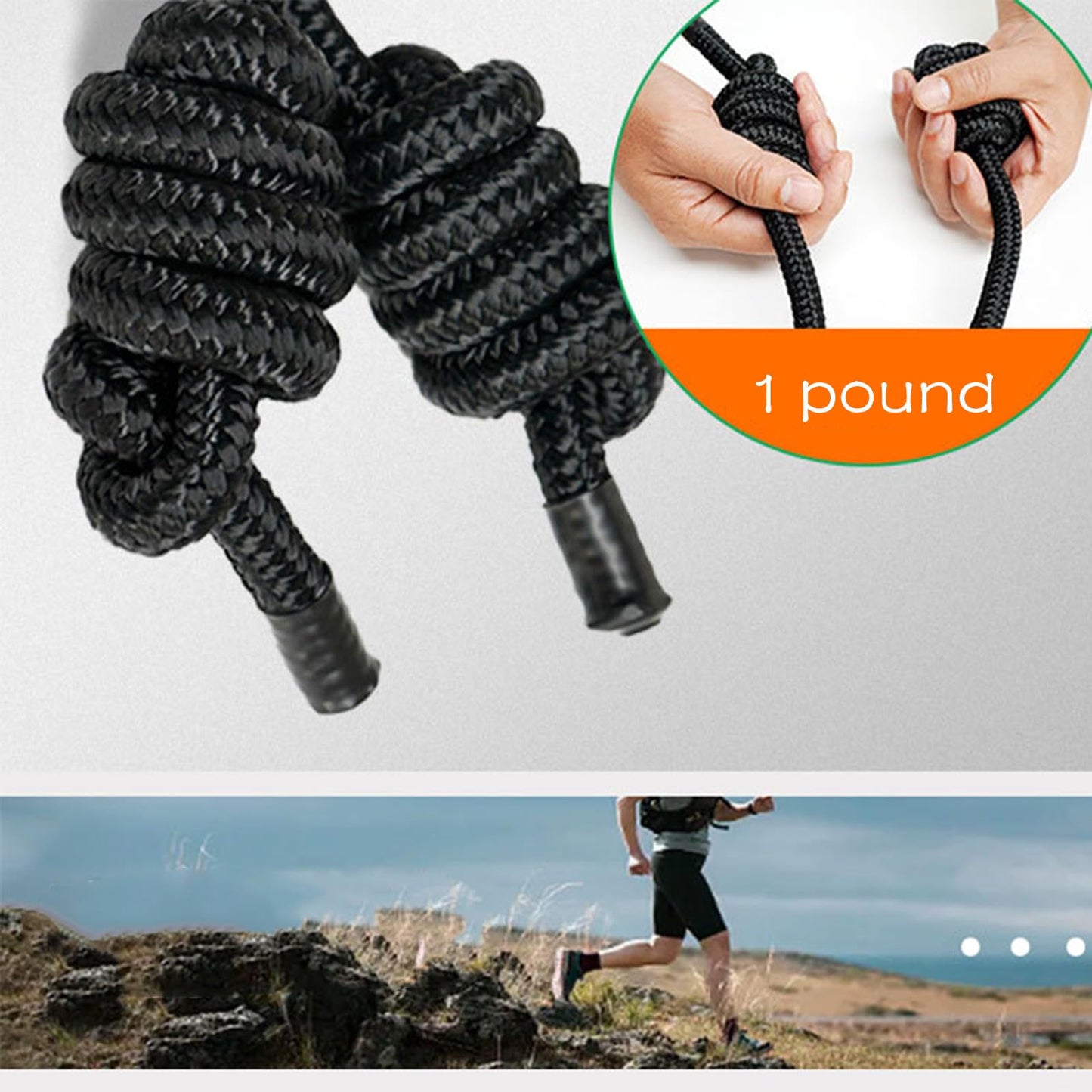 【Heavy Weighted Jump Rope 450g & Flow Rope 2-in-1】13.8ft/4.2m Full Length Braided Polyester Fitness Rope for Cardio, Strength Training - Full Body Exercise for Home Gym，boxing jump rope men