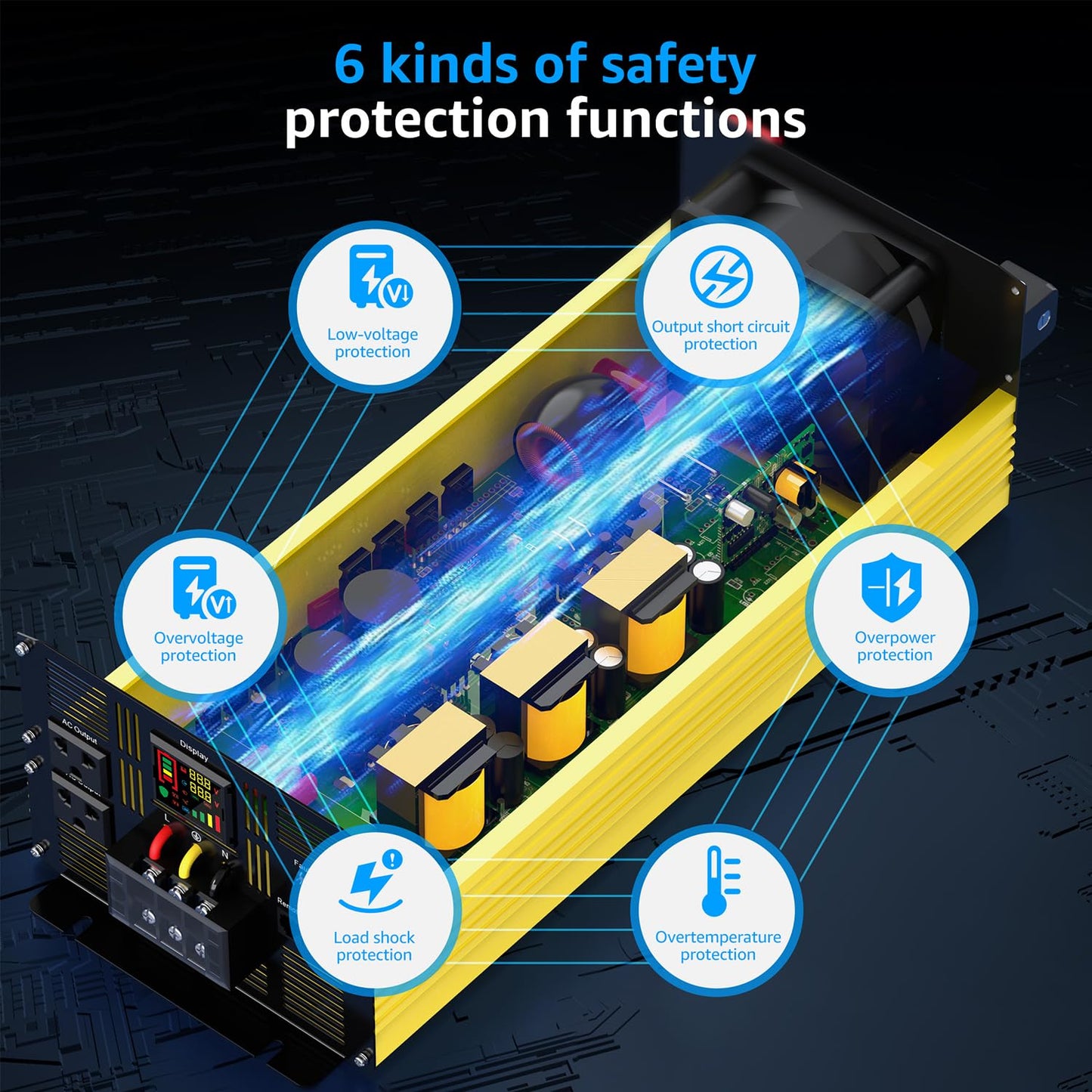 XWJNE 5000W Pure Sine Wave Power Inverter 24V DC to 120V AC Converter with LED Display and Remote Controller for Home, RV, Truck, Off-Grid Solar Power