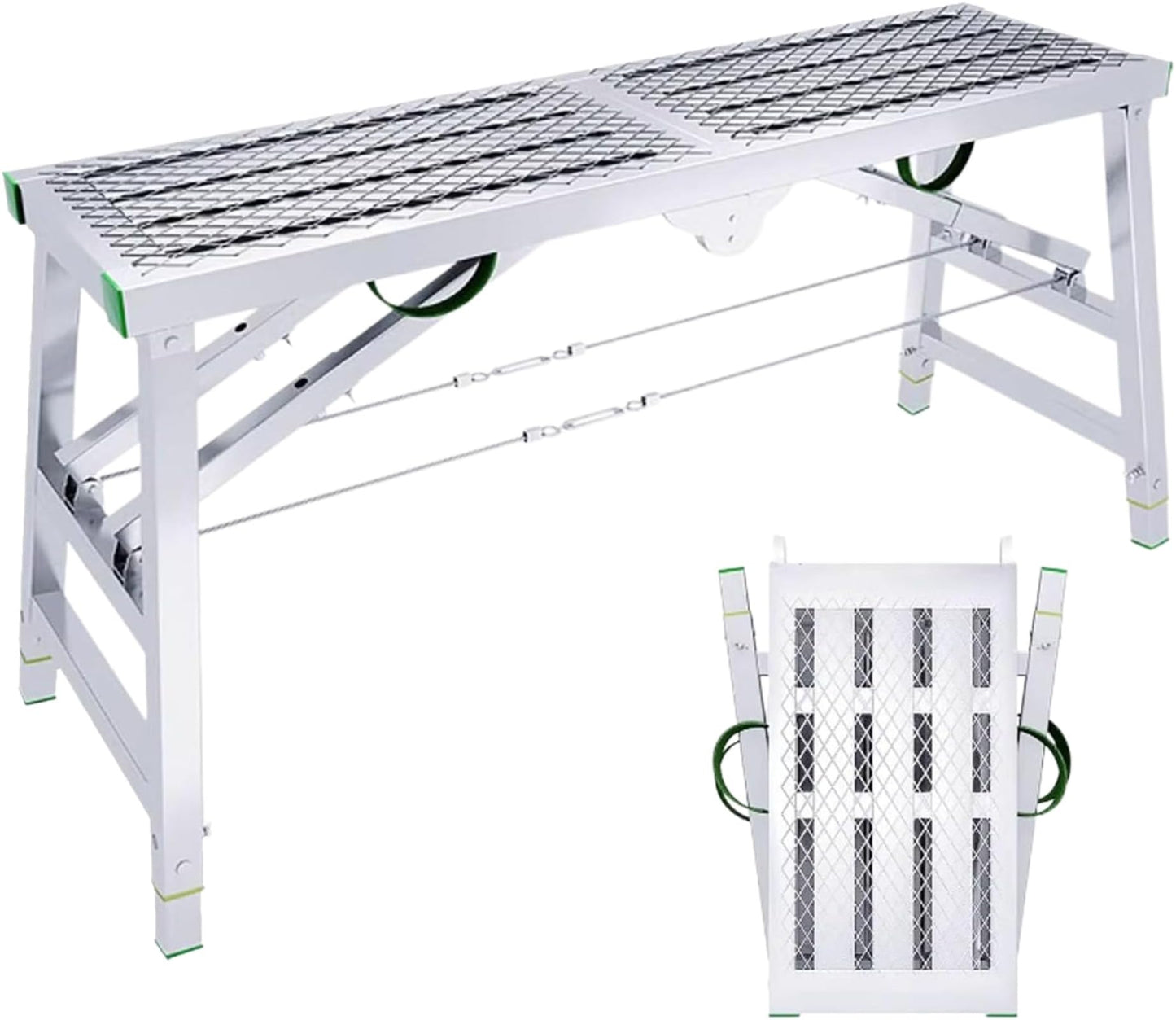 Modivira Folding Scaffolding with Adjustable Heights Heavy Duty Portable Steel Ladder with Non-Slip Feet for roof Cleaning Paint Home Improvement (A,70.87" * 11.81")