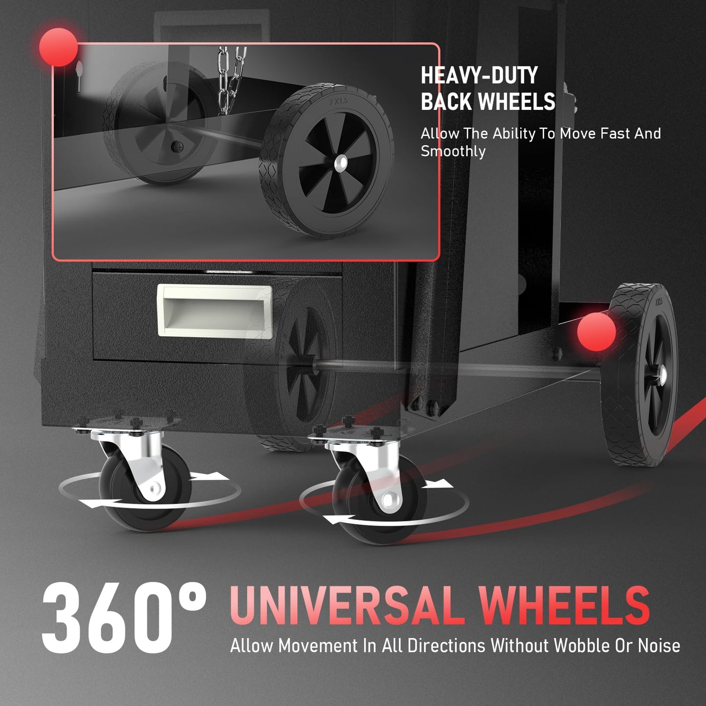 YESWELDER 2-Tier Welding Cart with 4 Drawers, Heavy Duty Large Storage Welding Trolley with 360° Rolling & Safety Chains for MIG TIG Welder and Plasma Cutter