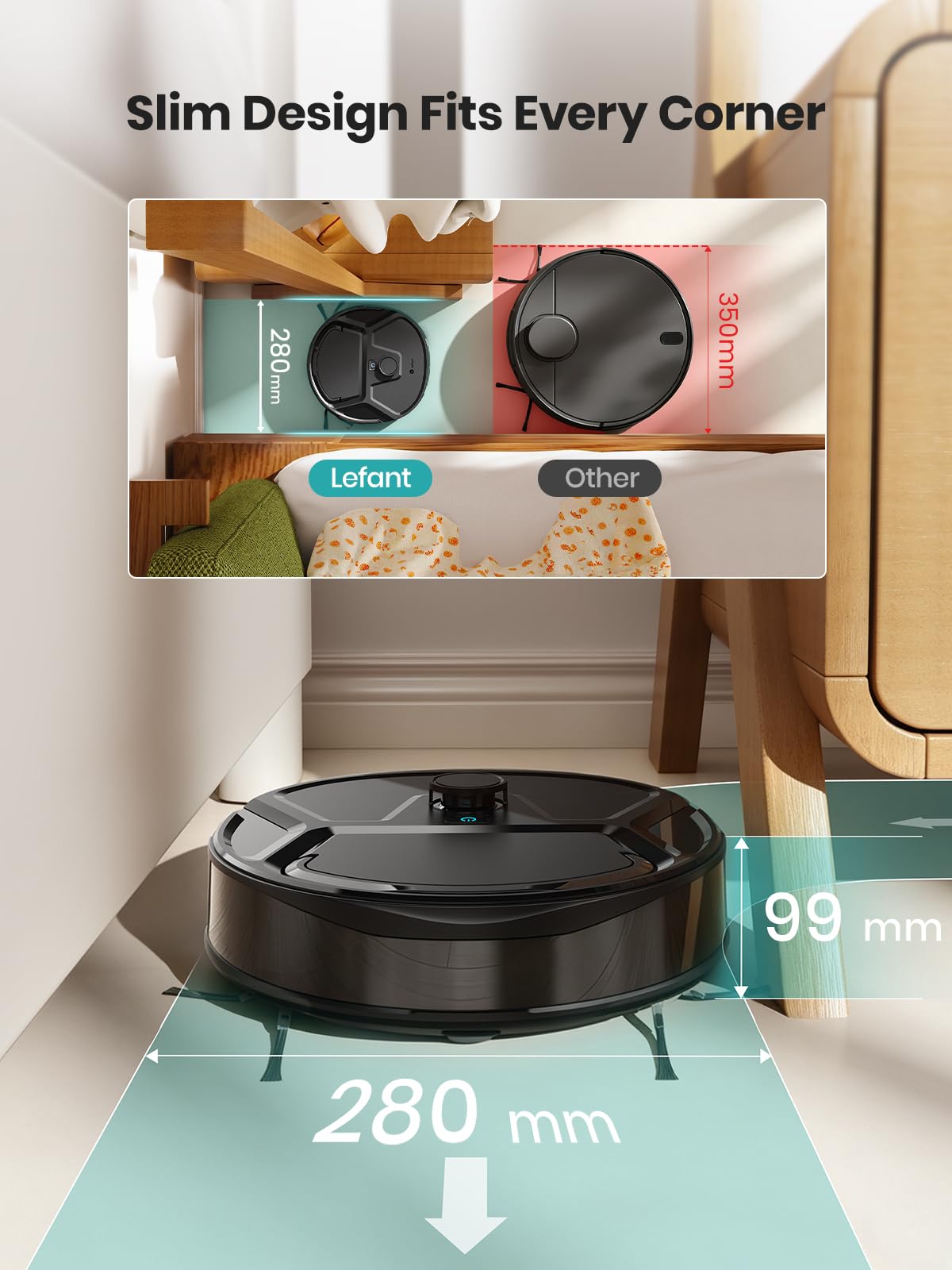 Lefant Robot Vacuum and Mop, 20000Pa Strong Suction, Self-Cleaning Roller Mop with Auto Drying, LiDAR Navigation & Obstacle Avoidance, Tangle-Free Pet Hair, Slim, 800ml Dustbin, 5G WiFi, M210 Pro OMNI
