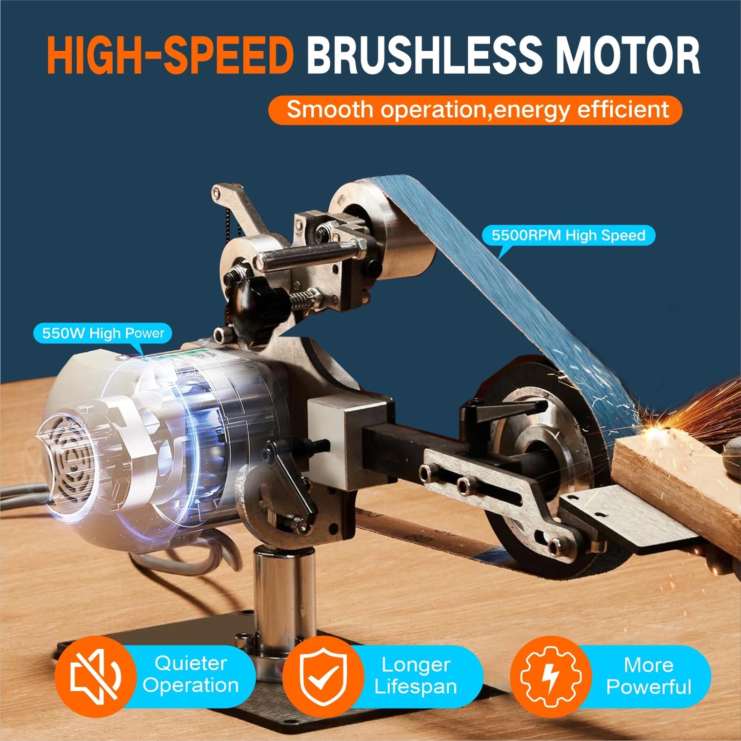 Belt Grinder Sander, 30 x 1-Inch Variable Speed Belt Polisher with VFD, 110V 550W Electric Grinding Machine with 2 Grinding Moulds & 3 PCS Sanding Belts for Metalworking, Knife Making