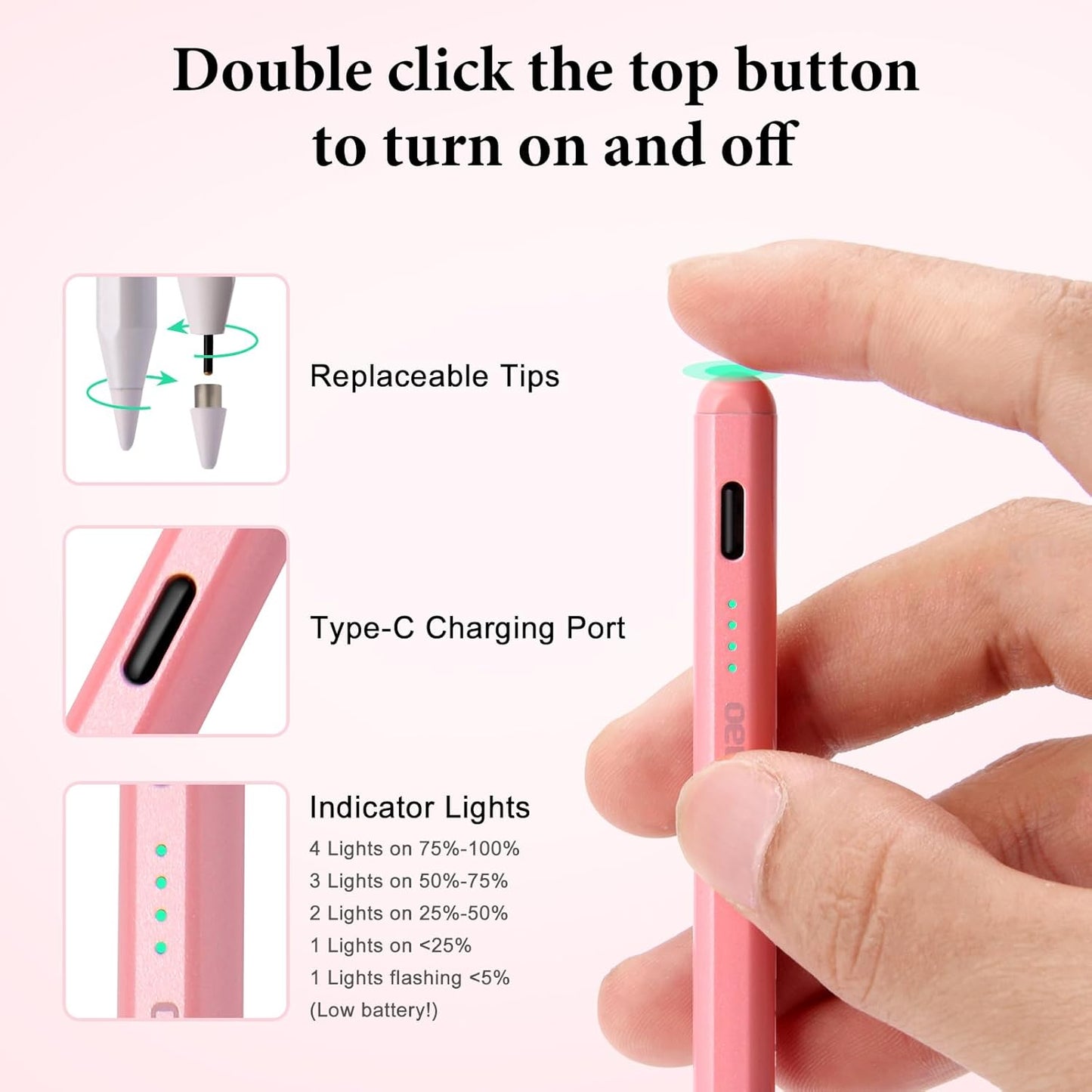 Albomao 4 Universal Stylus Pen for iPad iPhone Android Tablets, No Bluetooth or Pairing Needed, USB-C Fast Charging