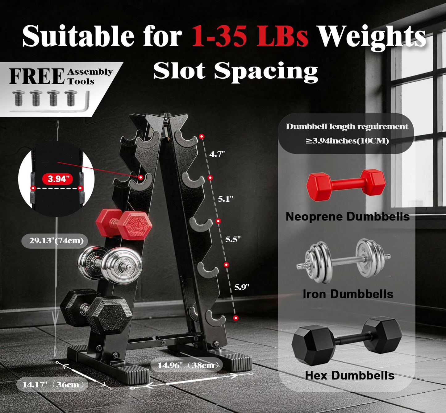 5 Tier Dumbbell Rack, Weight Rack for Home Gym - 260 LBS Capacity - Steel A-Frame Dumbbells Storage Space Saving Folds Up Design (No Dumbbells Rack Only)