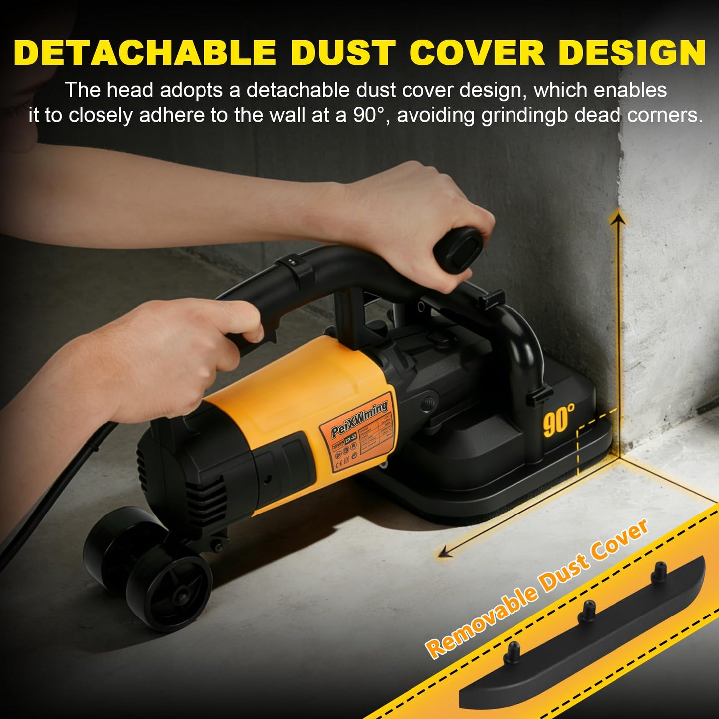 PeiXWming 4-Head Concrete Grinder Set with Long Handle, 4" Concrete Floor Grinder 3800W 0-6000RPM Concrete Surface Planer Dust Extraction Shroud Auxiliary Wheels for Grinding Concrete Cement Marble