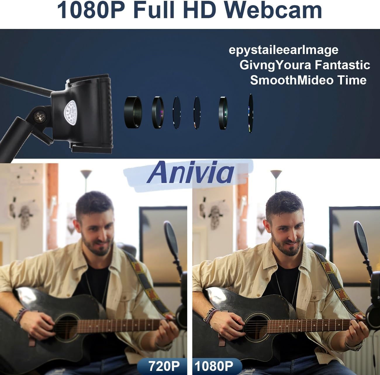 Anivia 1080P Mac/Laptop/MacBook/Tablet-1 Webcam for PC Computer Camera Built-in Noise Canceling Microphones, Low-Light