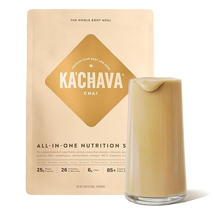 Ka?™Chava Whole Body Meal Shake Chai 2 lb ??Vegan Protein Powder with 85+ Superfoods & Greens ??Plant-Based Meal Replacement with Probiotics & Digestive Enzymes ??Gluten & Dairy Free (15 Servings)
