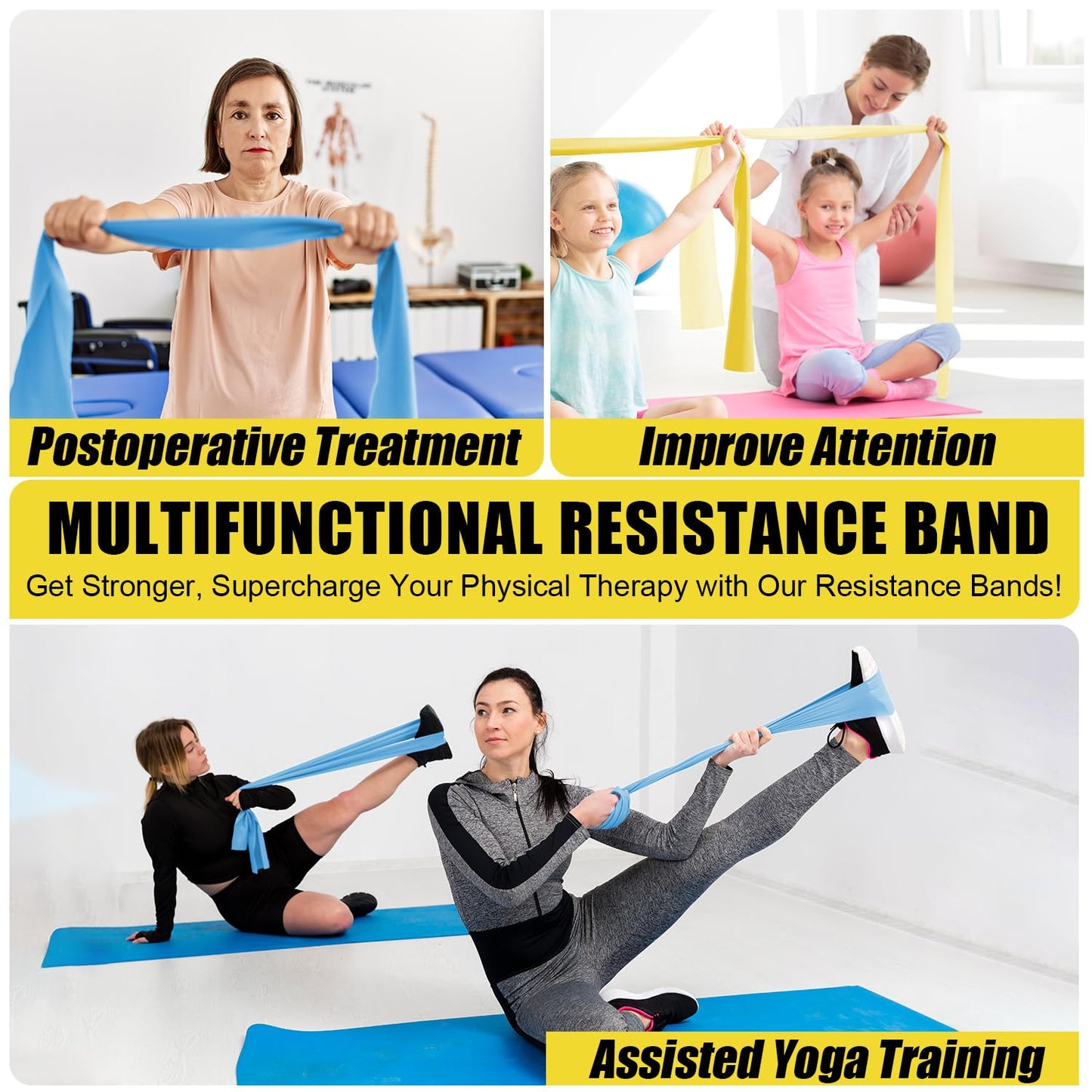 Resistance Exercise Band Kit,4 Pack 1.5M Resistance Bands for Women or Men,Physiotherapy Recovery Fitness Band for Mobility Strength & Rehab Premium Quality