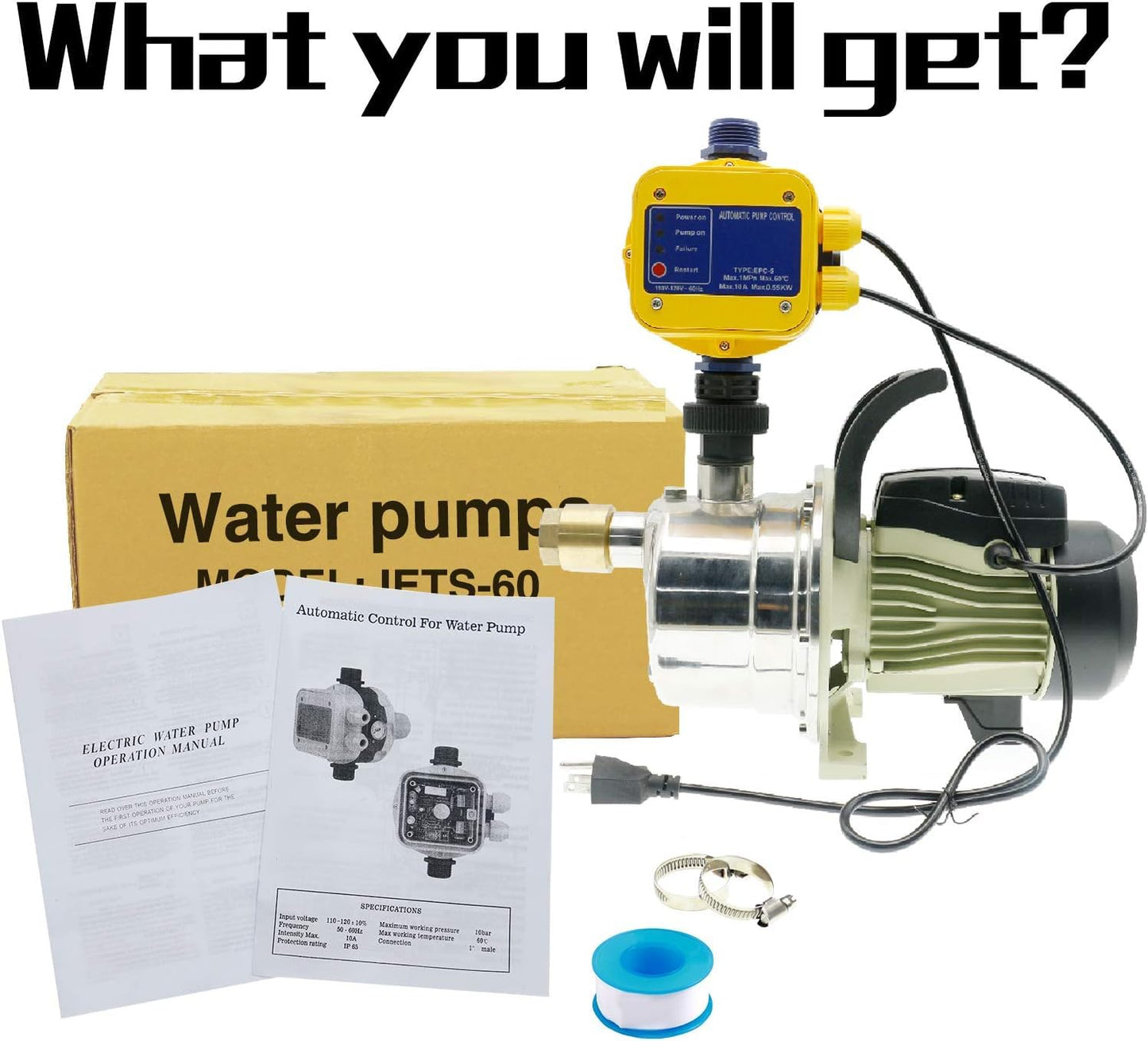 TDR Jacky Pressure Booster Pump Jet Pump Self Priming 110V for Well Irrigation Water Transferring Water Booster 3/4 HP 17GPM