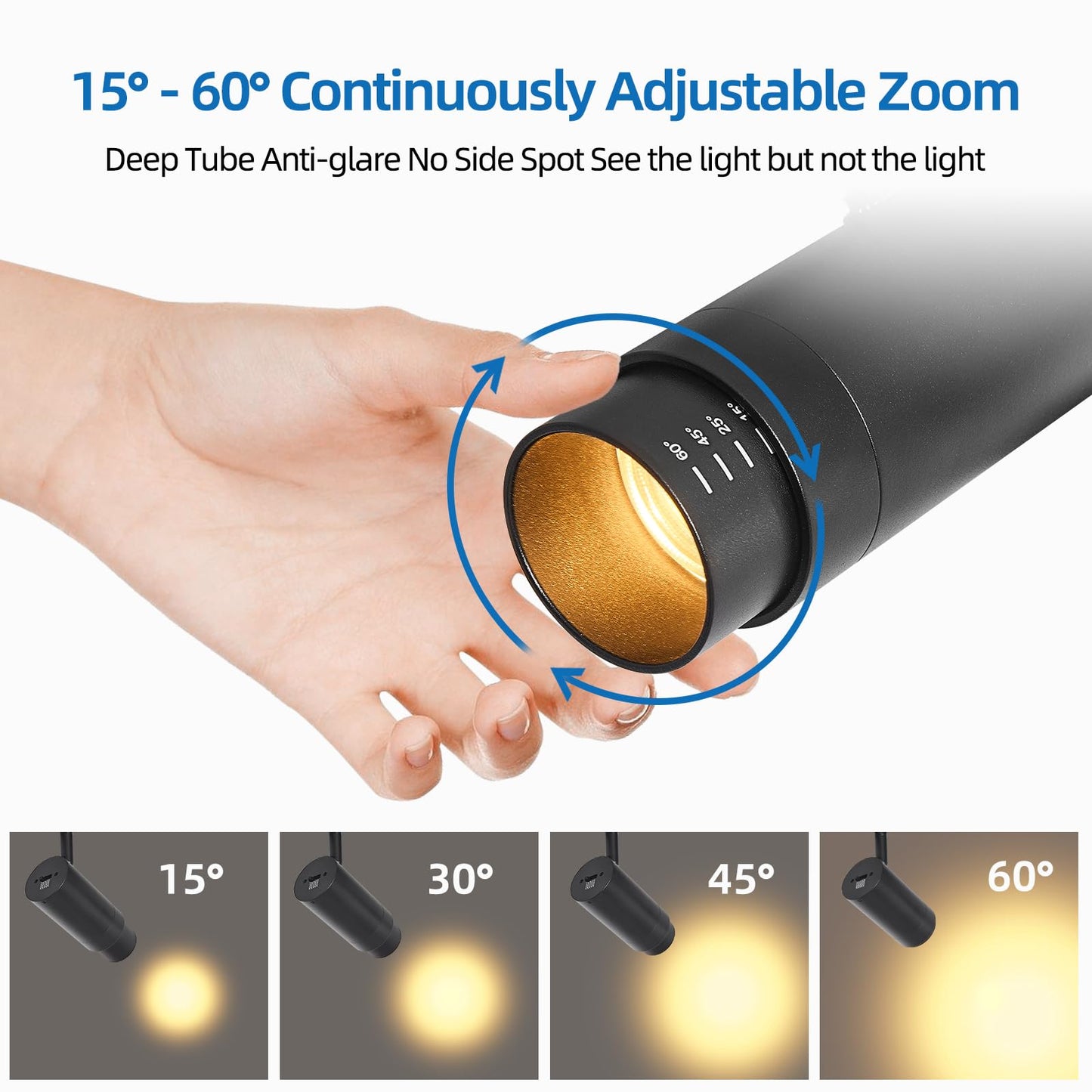 AIBISOD Zoomable 5-Color LED Track Lighting Kit, 6-Light Dimmable Ceiling Spotlights, 15°-60° Black Modern Track Light Fixture with Flexible Rotatable Heads for Kitchen, Living Room, Bedroom