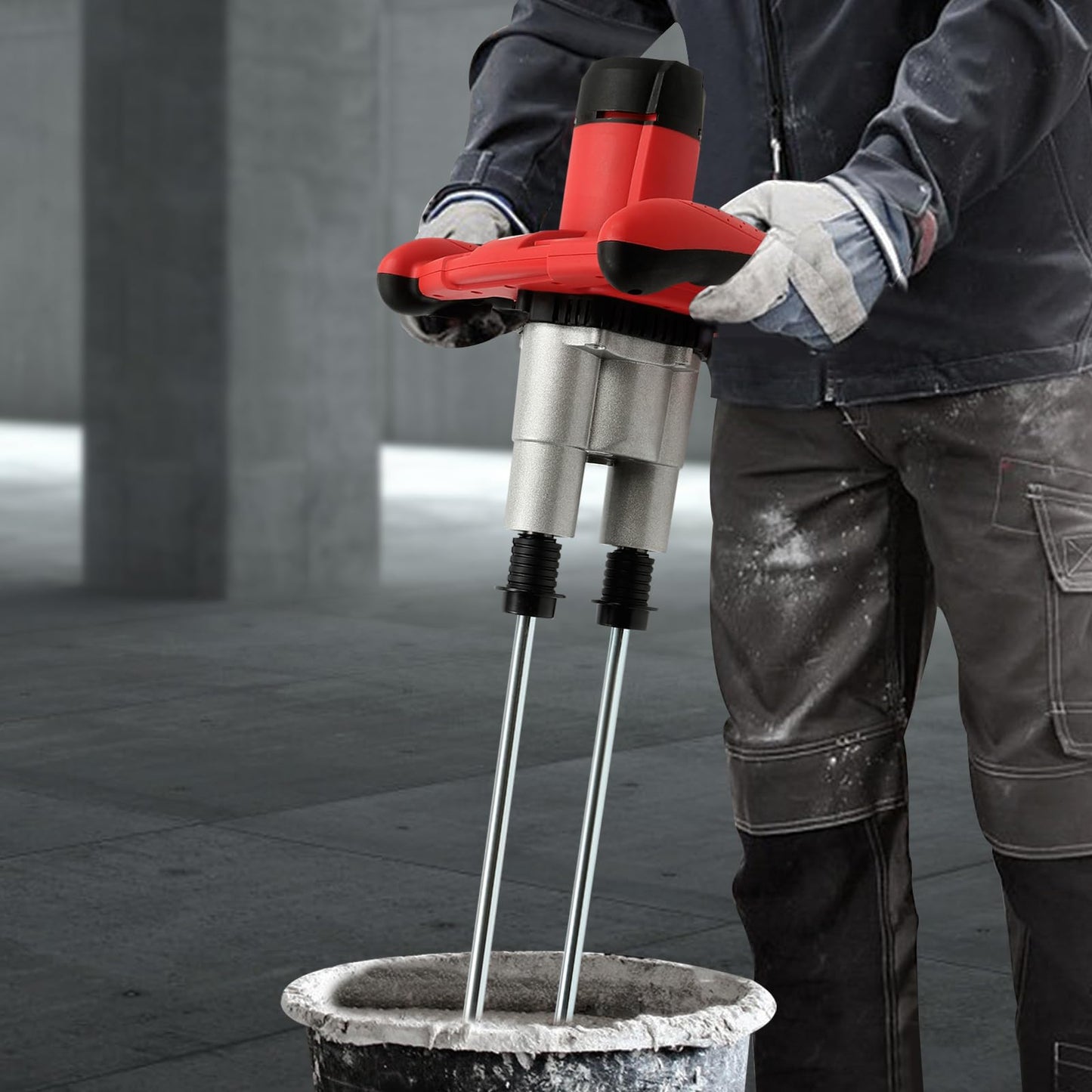DYNAMI Double Paddle Concrete Mixer Electric Mortar Stirrer,2800W Double-handle Electric Cement Mixer,High Low 6 Adjustable Speed,for Mixing Mud, Cement, Mortar, Paint, Fodder