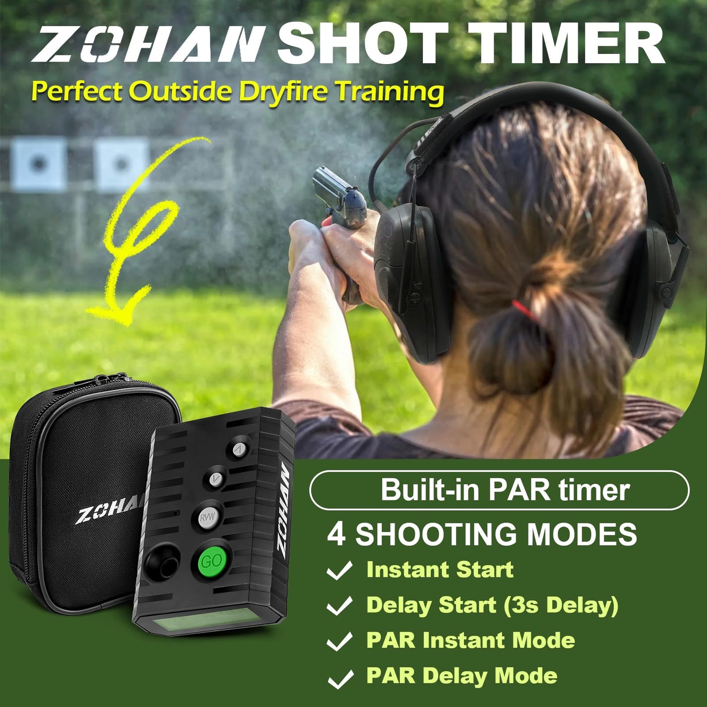ZOHAN Upgraded Shot Timer for Shooting Competition - Shot Timers for Firearms with Improved Loud Buzzer, Dry Fire Practice, RO use, Total 4 Shooting Modes, Include Longlife Battery - with a Case