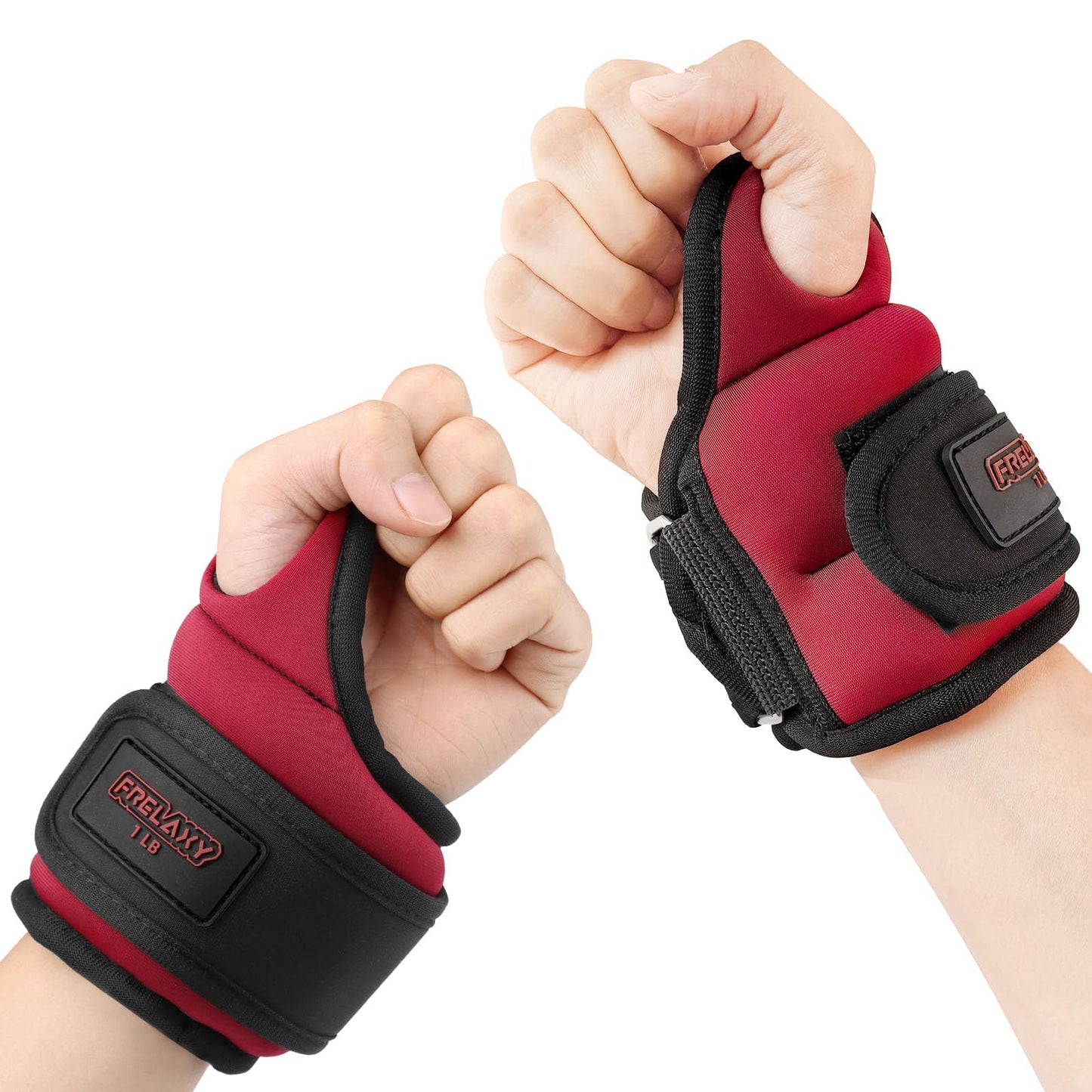 Frelaxy Wrist Weights with Thumb Loops Lock for Men Women 1lb*2 2lbs*2 3lbs*2 Ankle Weights Weighted Gloves for Running Strength Training Yoga Walking Exercises (Red, 1 lb x 2)