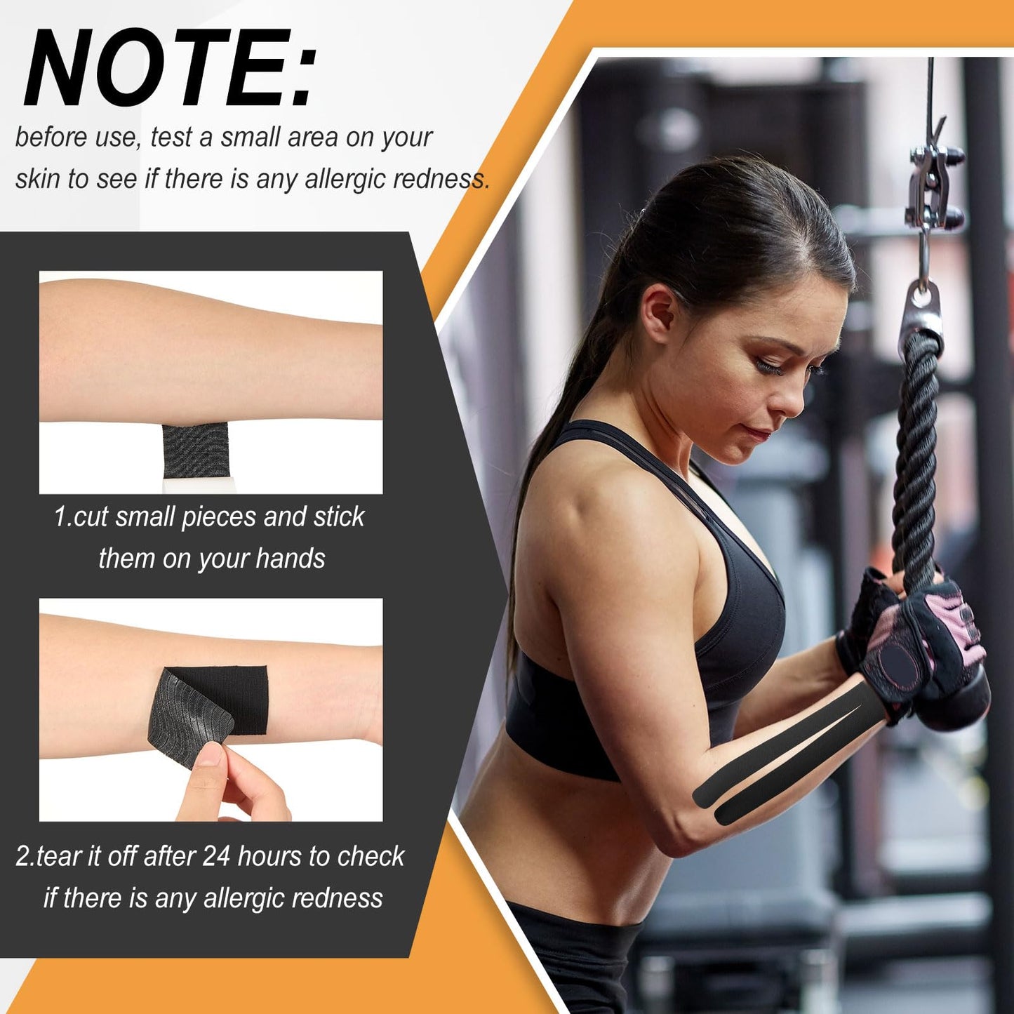 FairySandy 12 Pcs Precut Kinesiology Tape for Pain Relief Waterproof Breathable Kinesiology Athletic Tape Enhance Elastic Pre Cut Strips for Sports Joints Muscle Support (Forearm,Black)
