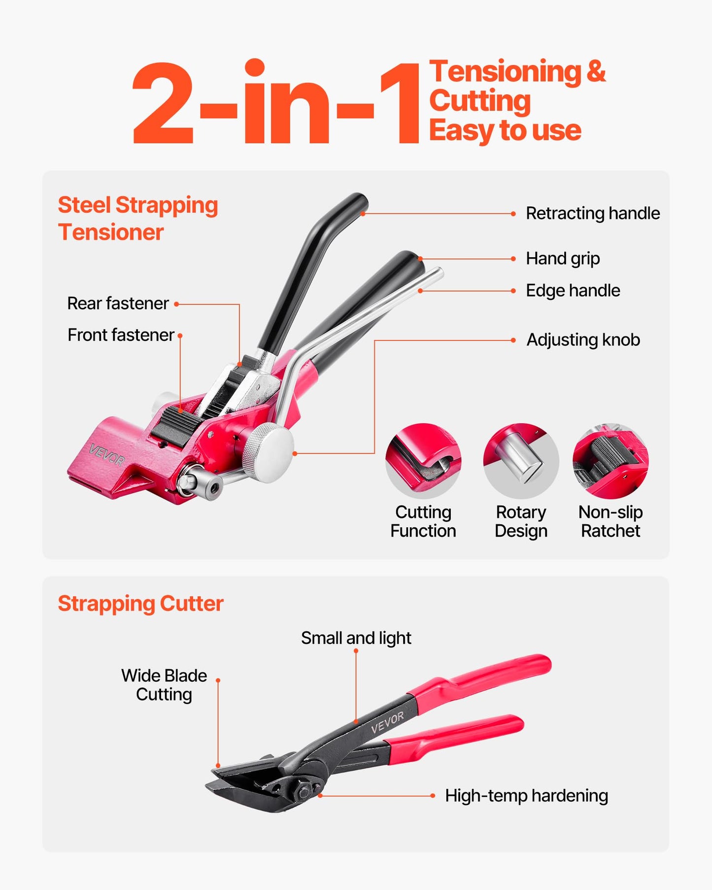VEVOR Steel Banding Strapping Kit, Heavy Duty Banding Sealer Tool with 400 ft Binding Straps, 400 Metal Clasps, Manual Pallet Packaging Strapping Kit for Warehouse, Transportation, Industrial Bundling