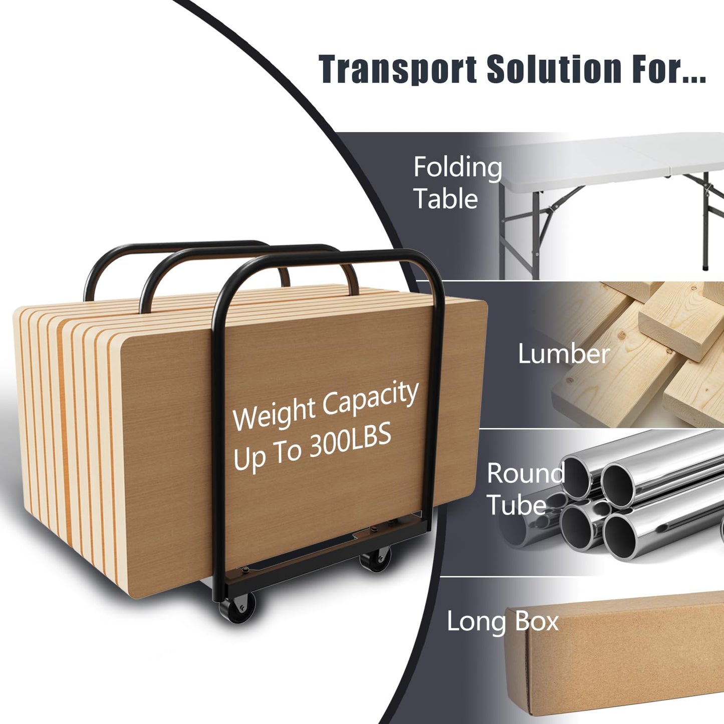 3 Pole Soft Platform Folding Table Cart-Soft Flatbed Panel Cart with 4Inch Swivel Caster 8PCS Folding Table Storage Capacity Soft Platform Truck with 2PCS Straps to Store&Move Lumber,Plywood,Box