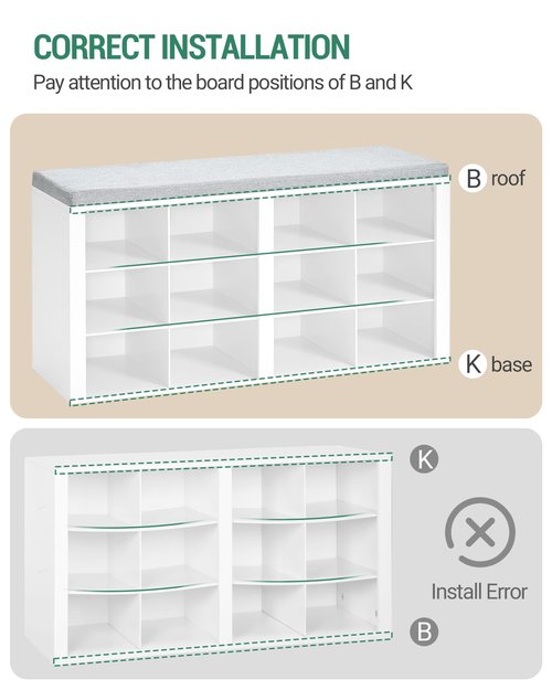 Hzuaneri Shoe Bench with Cushion, Entryway Storage Bench with 12 Cubbies, Cubby Shoe Rack with Adjustable Shelves, Shoe Organizer Cabinet for Living Room, Bedroom, Entryway, White SB19003GY