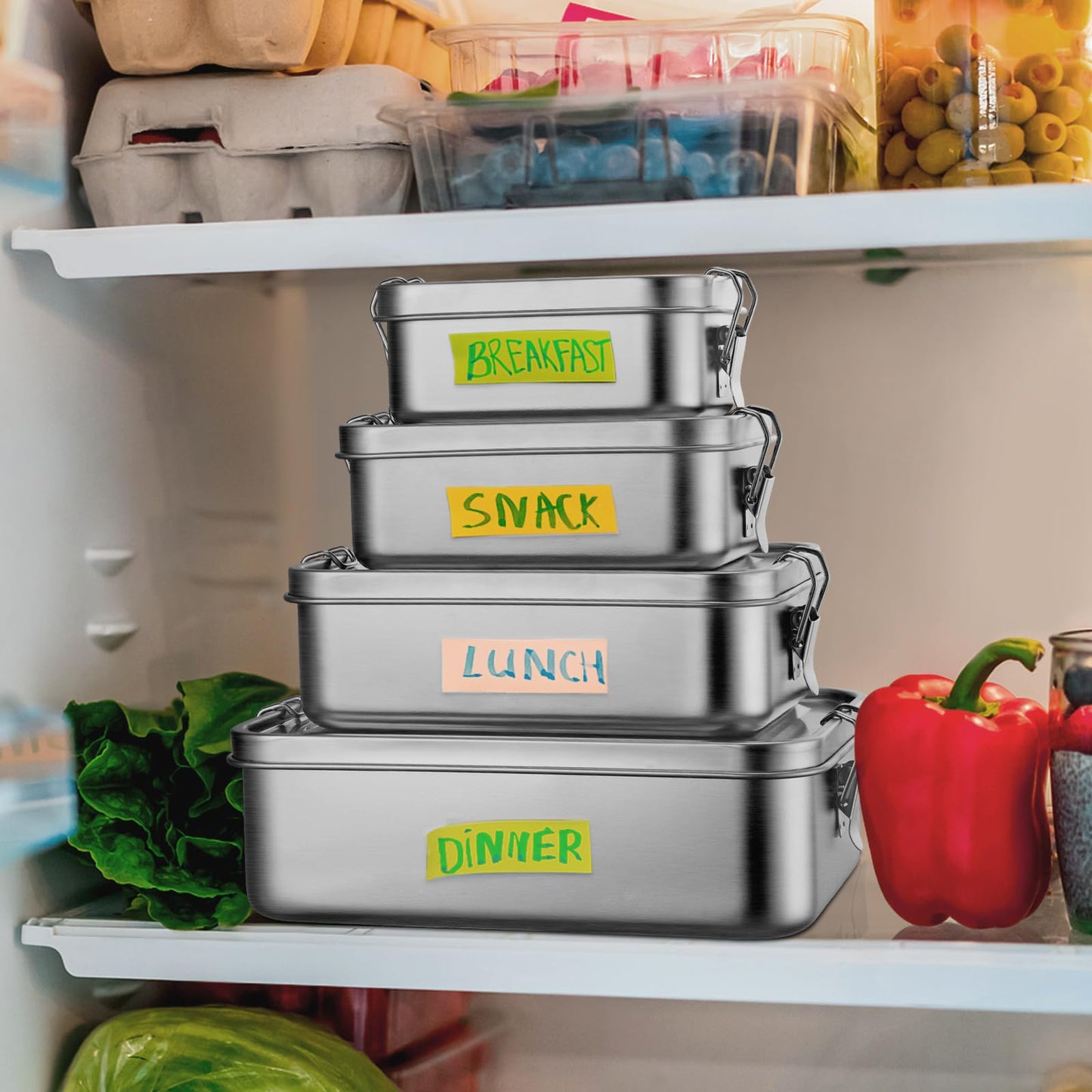 Leonyo 18/10 Stainless Steel Bento Box 28oz, 850ml Metal Lunch Box with Removable Divider, 3 Compartments Stainless Steel Food Snack Lunch Containers for Woman Man, Leak-Proof, Dishwasher Safe
