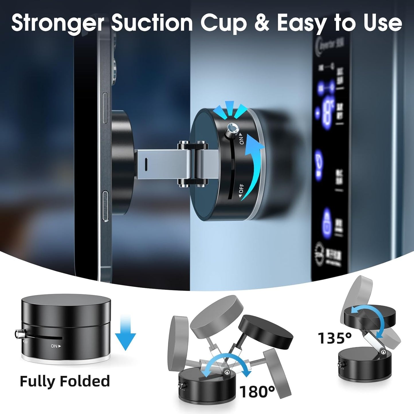Ankndo Vacuum Suction Phone Holder-Vacuum Magnetic Phone Mount Suction Cup Car Phone Holder Suction Phone mount Use on