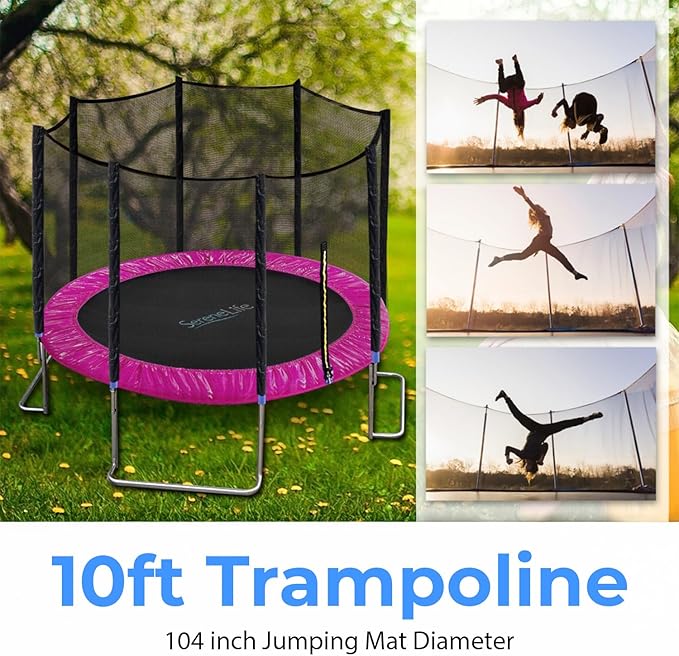 Serenelife 12FT 10FT 8FT Recreational Trampolines with Enclosure Net and Ladder and Anti-Rust Coating, ASTM Approved Trampoline Outdoor for Kids and Adults Outdoor Yard Trampolines