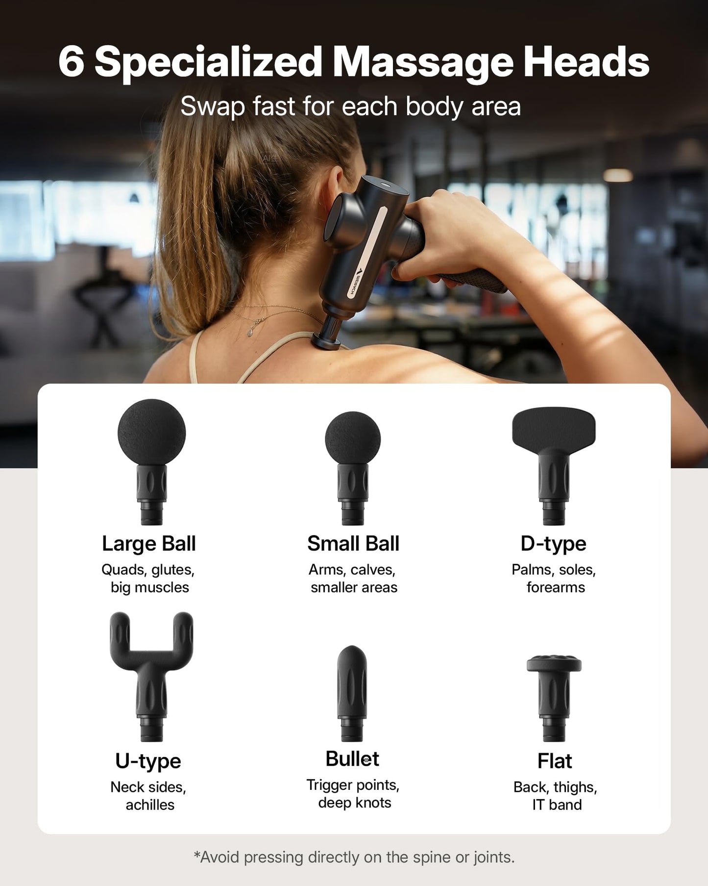 MERACH Pro-Grade Massage Gun, Quiet Massage Gun Deep Tissues, 12MM Percussion Massager Tools for Muscles Shoulders Legs Body Pain Relief, Handheld Massager with 6 Heads & 5 Speeds, Gift for Him