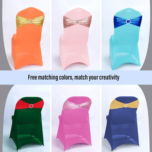 LEBENGURU Gold Spandex Chair Sashes - 50 Premium Stretch Bows with Buckle Slider for Weddings & Events