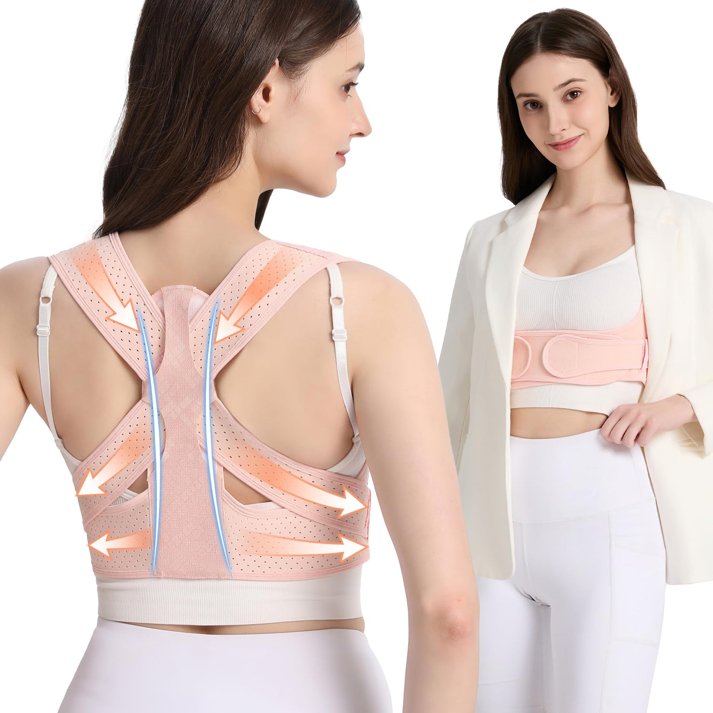 WNIEYO Back Brace Posture Corrector for Women Shoulder Straightener for Upper and Lower Back Pain Improving Postura Support Belt for Scoliosis (Pink,S/M)