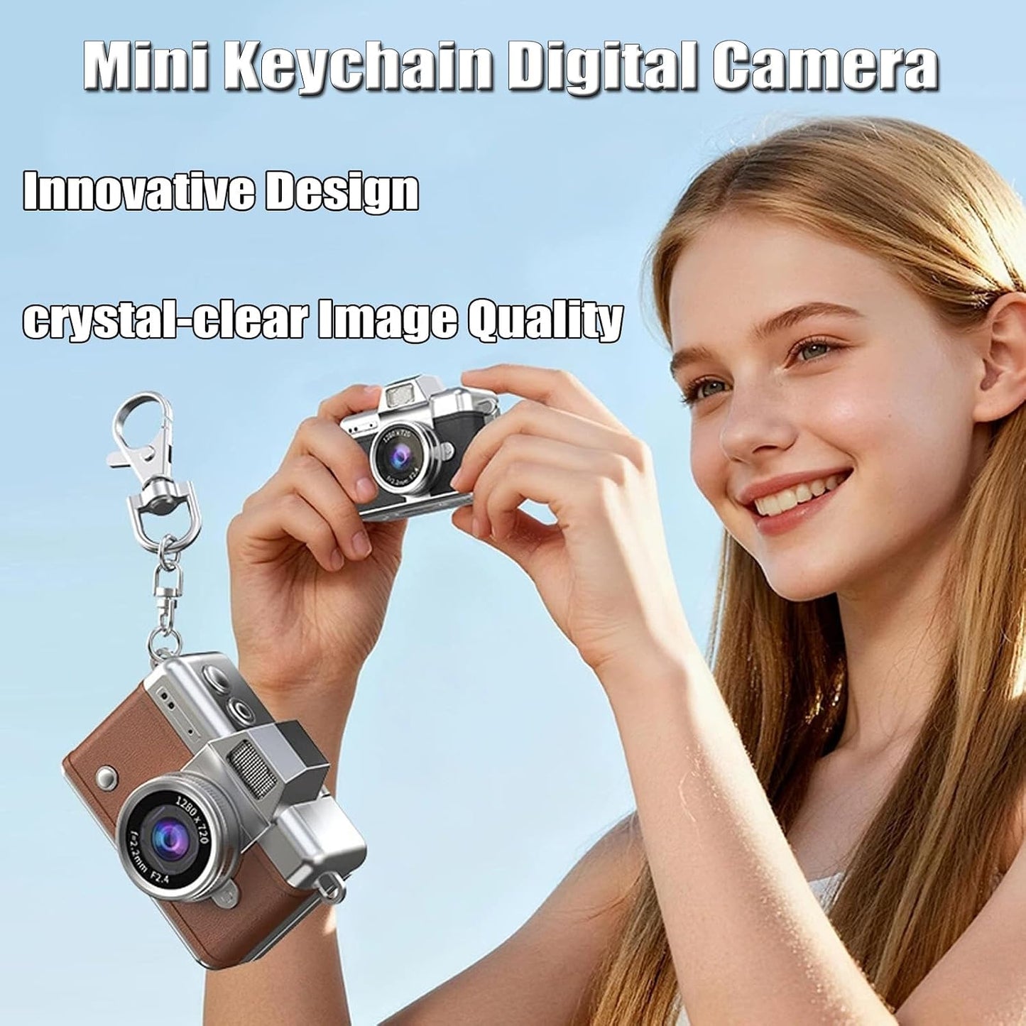 Generic 1.47" 32GB LCD Flip Screen Retro Keychain Camera, Card, Built-in Flash & Strap, Portable Camera for Travel