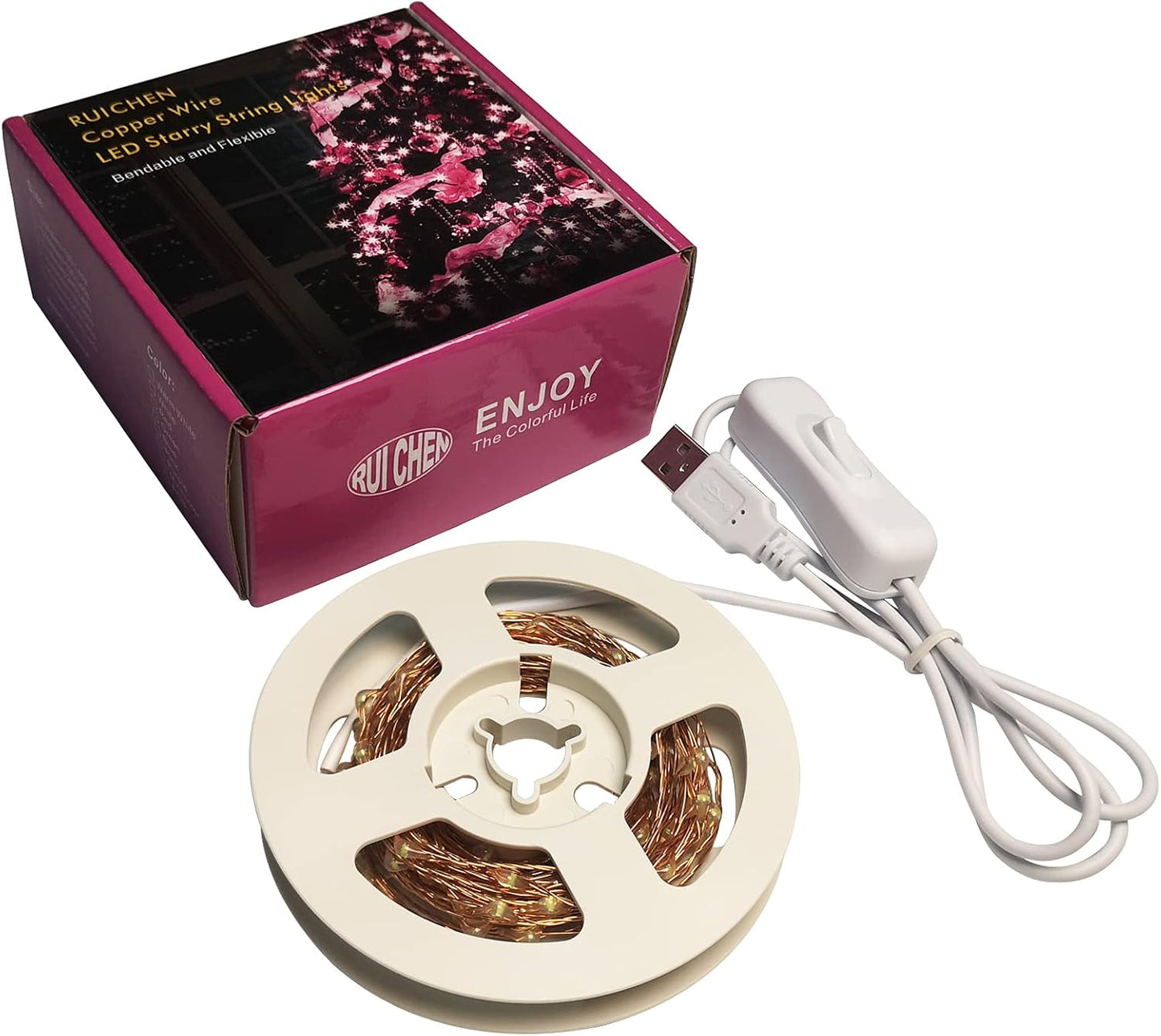 RUICHEN 20 Ft USB Fairy String Lights - 120 LED Waterproof Copper Wire for Bedroom & Party Decor | Warm White