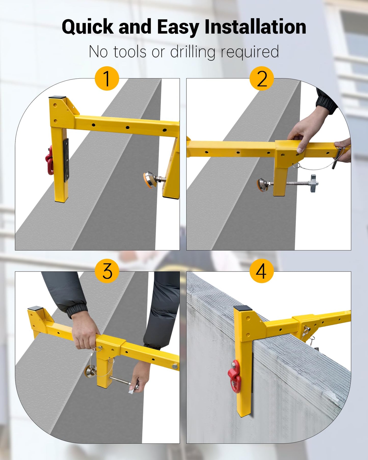 Parapet Adjustable Non-Penetrating Anchor, Reusable Parapet Anchor Clamp for Temporary Fall Arrest Anchorage, Fit Parapet Walls Up to 15" Thick, Lightweight Portable and High Strength