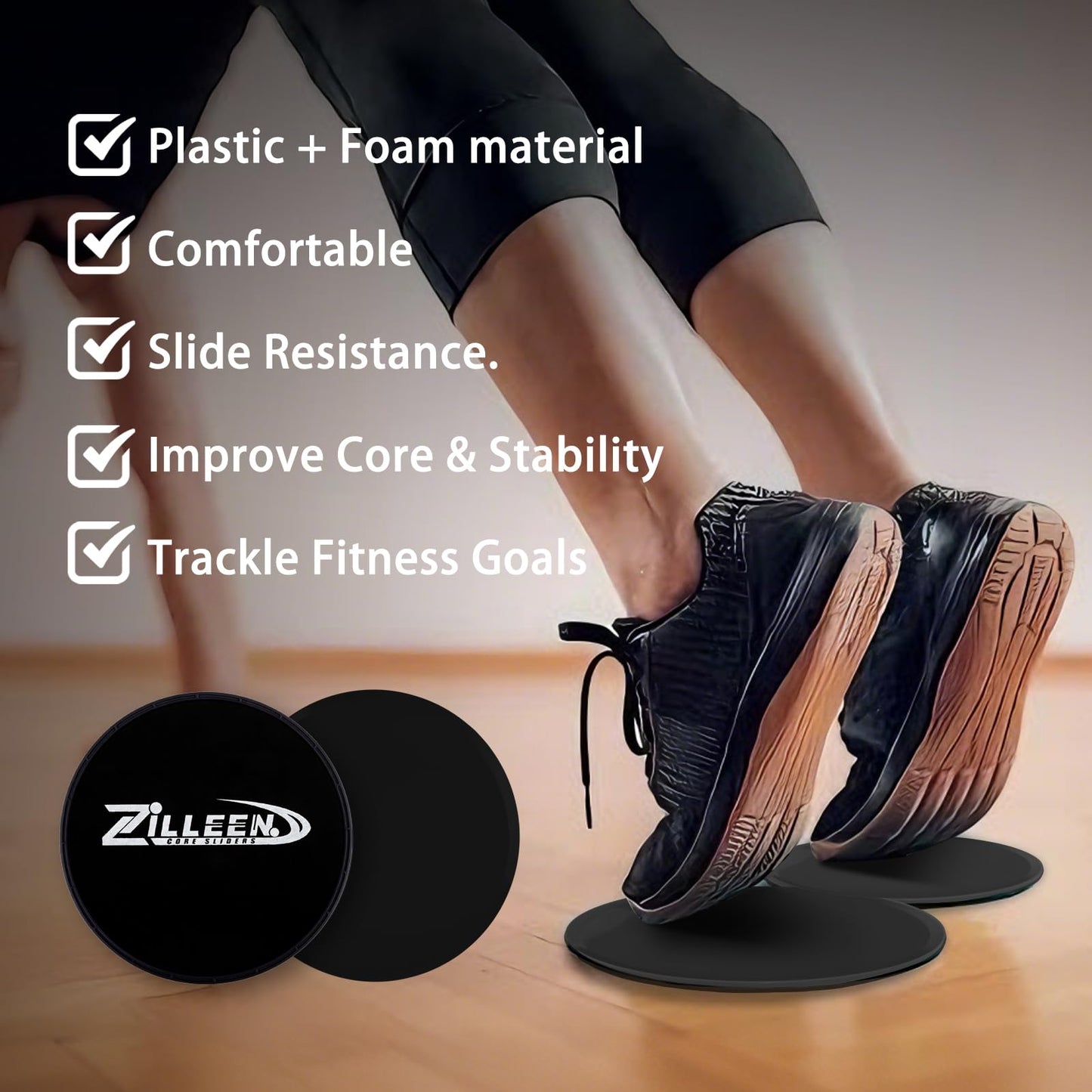ZILLEEN Exercise Sliders for Working Out Black Fitness Discs for Pilates Women Men, 2 Pack