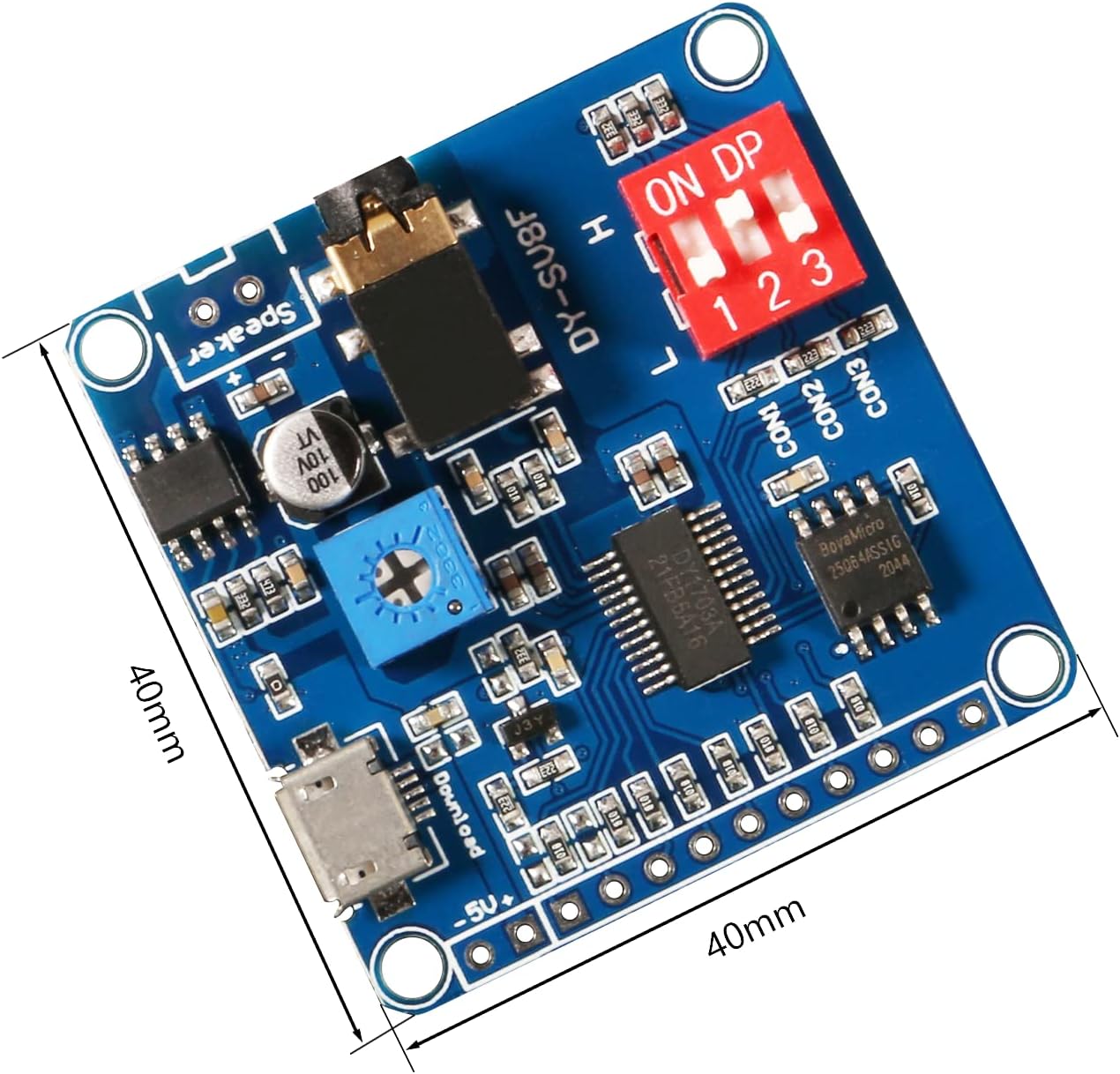 AITIAO 2Pcs MP3 5W 64MBit Voice Playback Module Board Player Music Voice Board, Flash Serial Control SD/TF Card