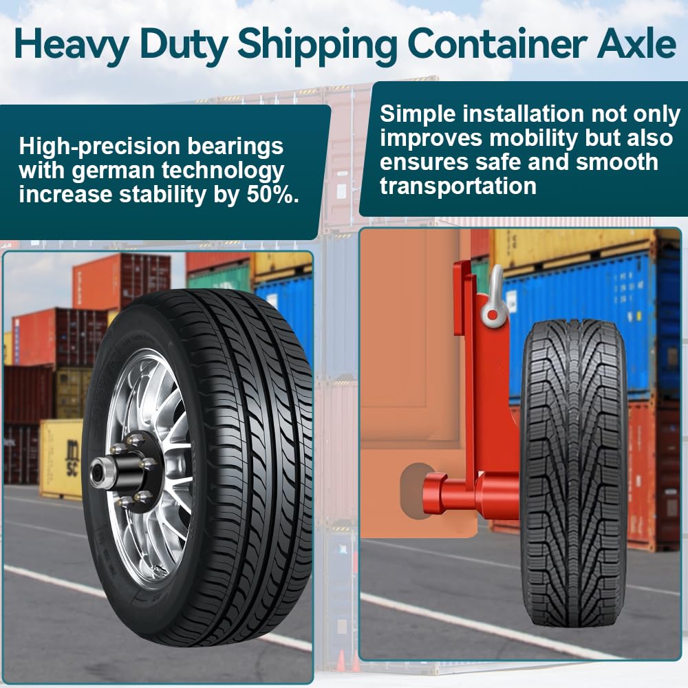 Professional 2 Pack Shipping Container Wheels 6-Lug Wheels Kit, Shipping Container Axle, Heavy Duty Shipping Container Accessory with Ratchet Tie Downs for Moving 20ft - 40ft Container