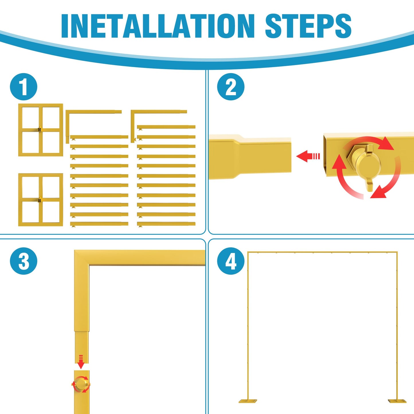 Fomcet 10FT x 10FT Backdrop Stand Heavy Duty with Base, Gold Portable Adjustable Pipe and Drape Kit, Square Metal Arch Party Frame for Wedding Birthday Parties Banquet Decorations