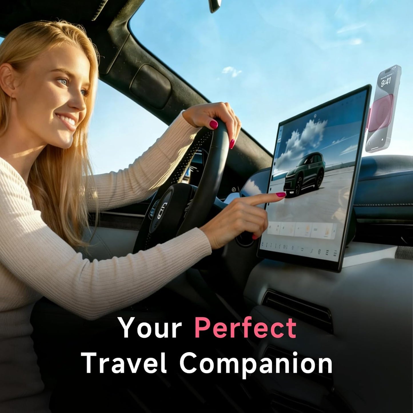 COOEXES Pink Foldable Magnetic Phone Mount, Hidefold Ultra-Thin Magnetic Phone Holder for Car with Dual Side Strong