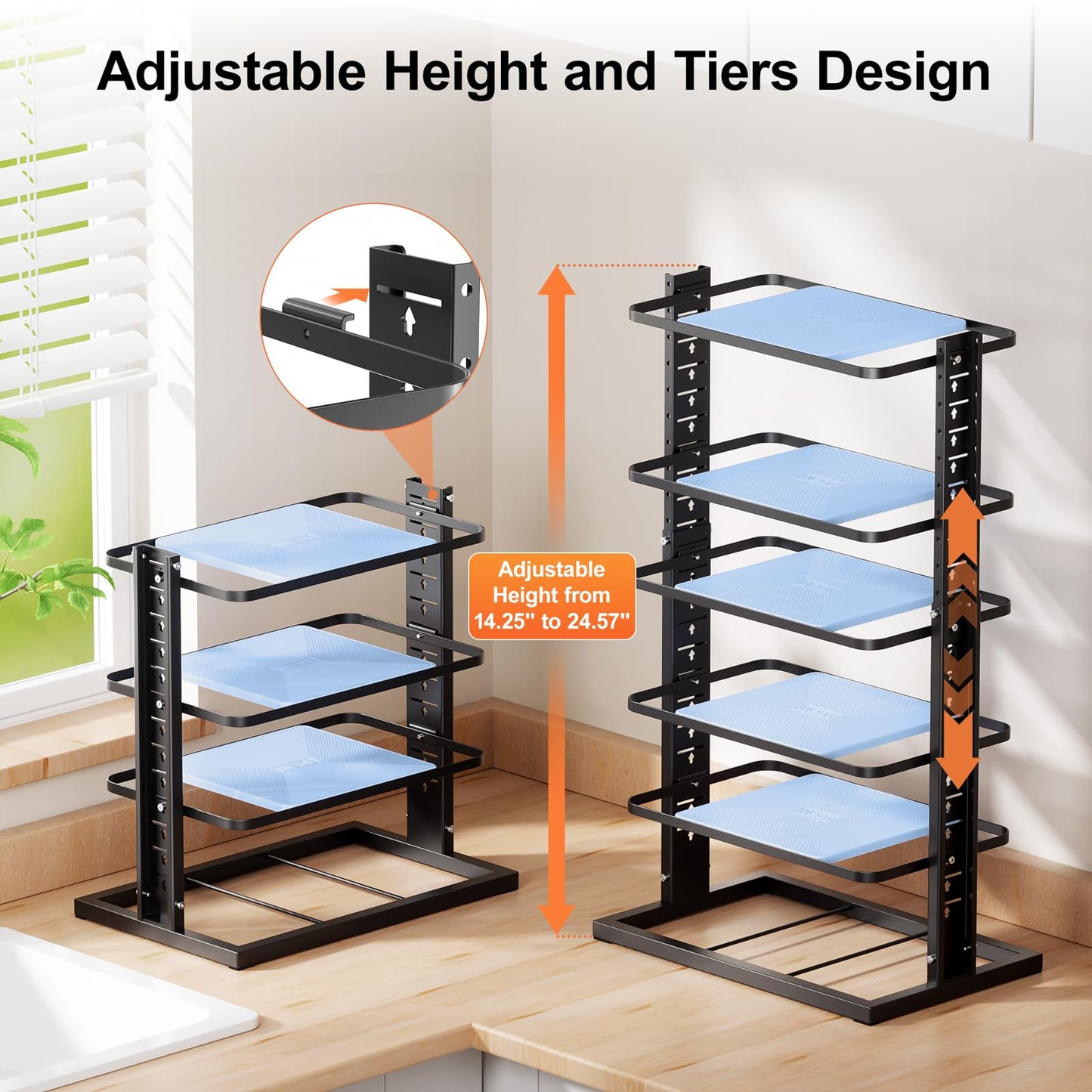 LAMU Pots and Pans Organizer for under Cabinet, 6-Tier Heavy Duty Pan Pot Organizers inside Cabinet Adjustable 14 to 24.57", Pot Rack Kitchen Cabinet Organization and Storage Holds up to 12" Cookware