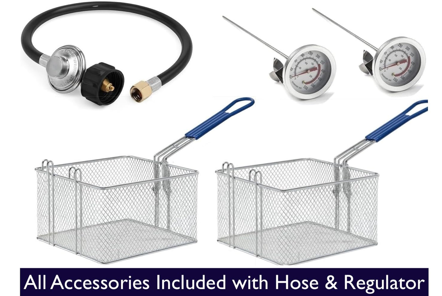 Stainless Steel Propane Deep Fryer Cart with Vortex Stove-3 in 1 with Food Steamers-Cast Iron Burner Stove-with Hose & Regulator + Thermometer-Ideal for Commercial and Home Use