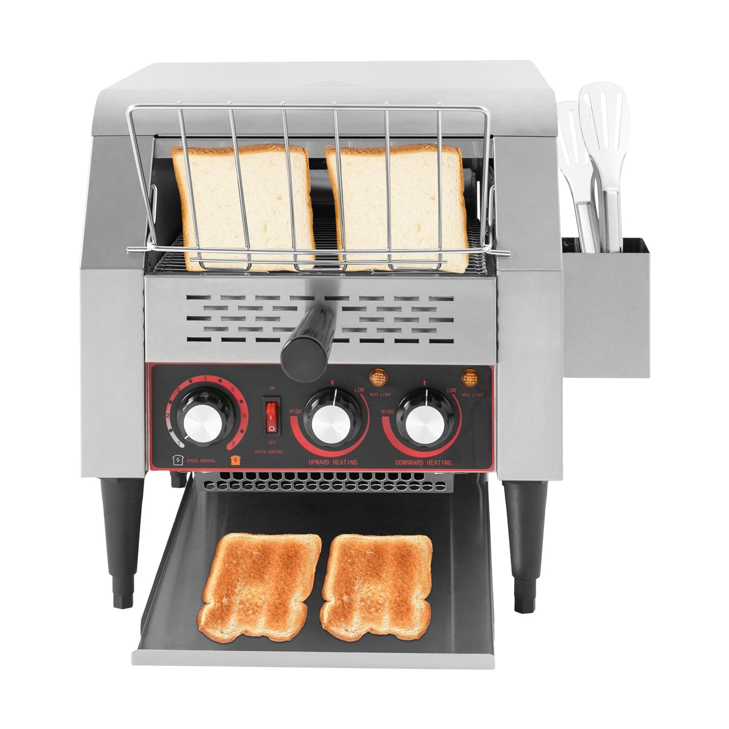 Commercial Conveyor Toaster, 350Slices/Hour 1900W Stainless Steel Heavy Duty Industrial Toasters w/Three-ring Heating Tubes,Countertop Electric Restaurant Equipment for Bun Bagel Bread Baked Food