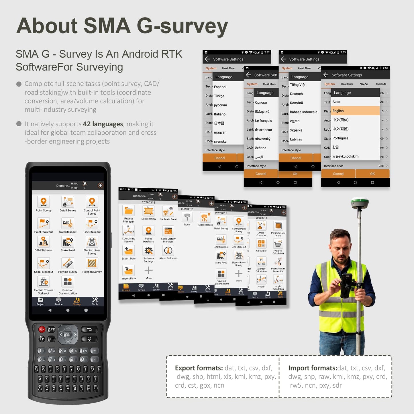 SMAJAYU SMA26 Pro RTK GNSS Surveying Equipment, Rover & Base with Collector, Drone Base Station, 4G BT IMU CORS NOAA, 15 km UHF, No Subscription Fee, GPS for Land Surveying & Engineering