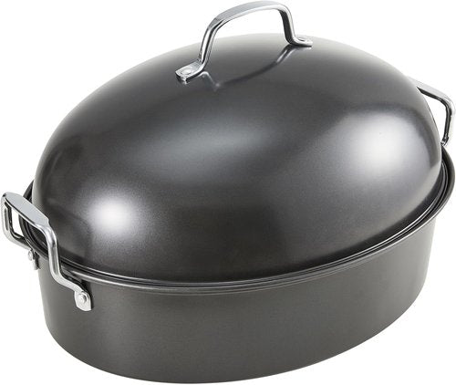 KITESSENSU Extra Large Roasting Pan with Lid - Nonstick Turkey Roaster with Rack | 18.5 x 14.5 In, Heavy Duty, Dishwasher Safe, Grey