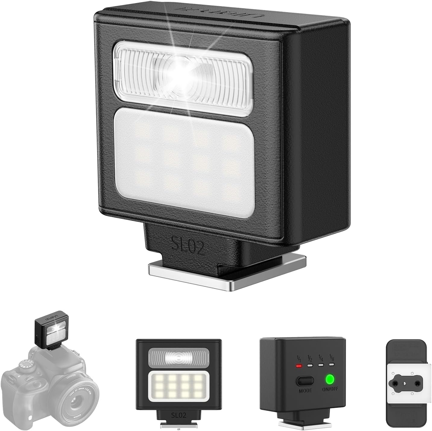 ULANZI SL02 GN8 6500K 4 Mini Flash Speedlite Video Light Hot Shoe Mount Portable Camera Flash Speedlight Power Levels