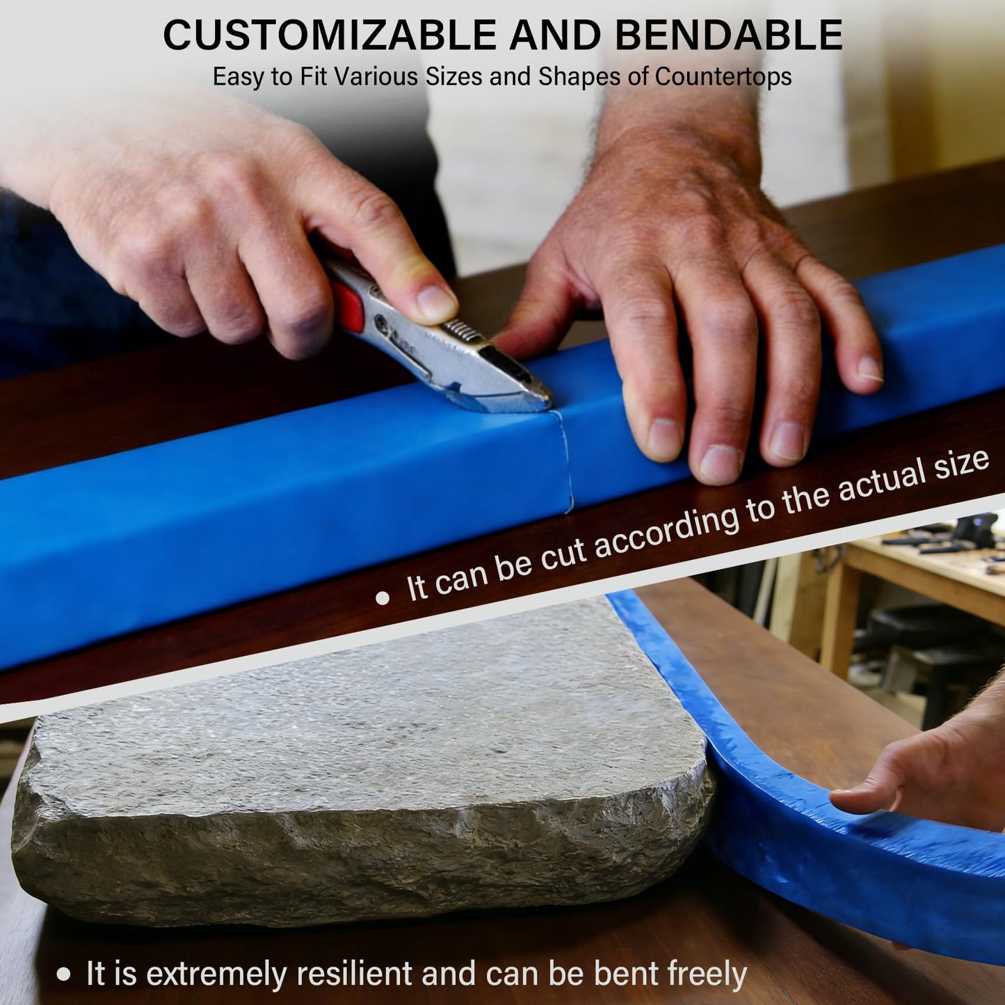 Stone Rock Edge Form Liner 102.36 L x 2.17 "W x 0.59 "T Countertop Edge Form Liner Chiseled Concrete Stone Molds for Concrete Countertops Steps, Benches, Fireplaces Edging