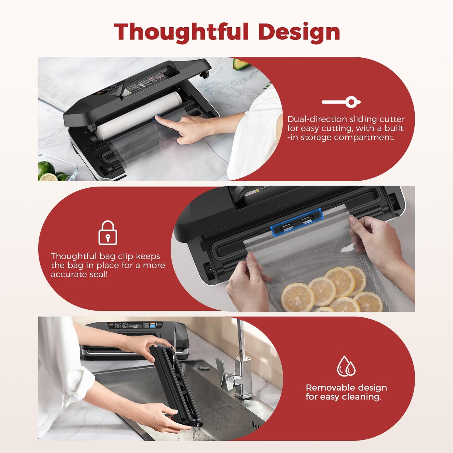 95KPa Vacuum Sealer Machine for food,Full Automatic with Double 12mm Heat Seal, 10in 1 Modes, Built in Cutter & Bag Storage, Includes 1 Roll and 10pcs Pre cut Bags