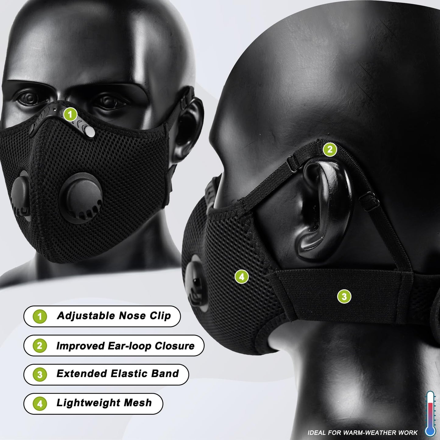 BASE CAMP M Plus Dust Face Mask with Extra 6 Activated Carbon Filters for Woodworking Construction Mowing Cycling (3)