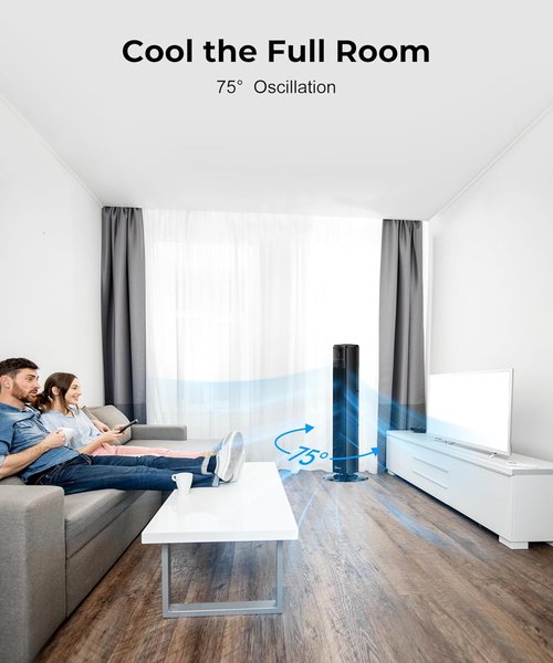 Abolee Tower Fan - Quiet 90° Oscillating Floor Fan with Remote | 4 Speeds, 12H Timer, Black