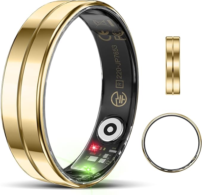 Ultra-Thin Smart Ring for Women Men,Sleep Tracker Ring with Heart Rate, Waterproof Fitness Ring for Activity Monitoring/Steps/Calories,No Subscription Fee,for iSO & Android (Glod,9#)