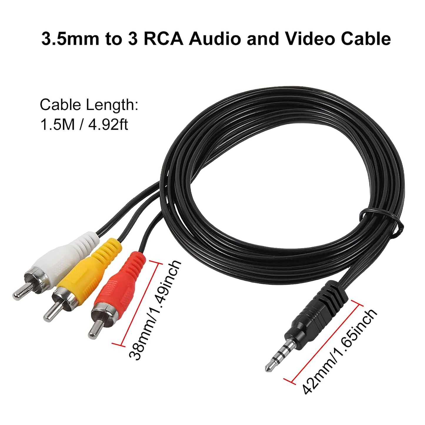 Shutao 2Pcs 3.5mm 3 5ft/1.5m to RCA AV Audio Video Cable TRRS to RCA Male AV Plug Adapter Cord Av Cable for Camcorder