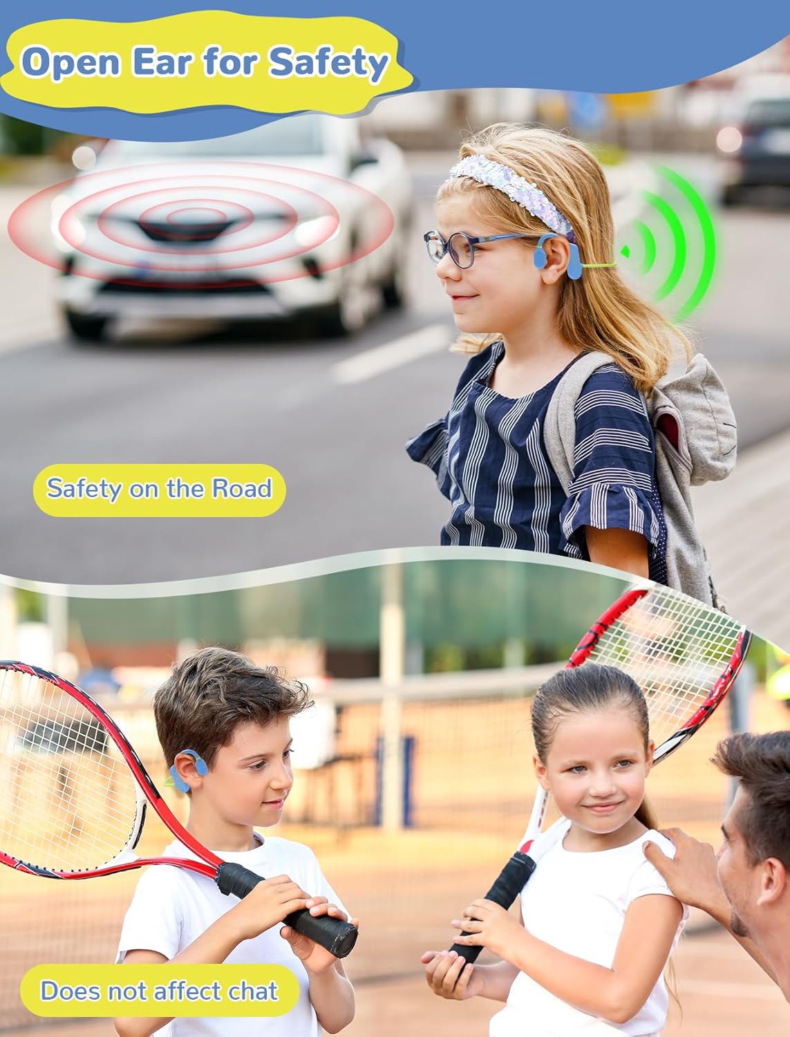 5.3 IPX5 Kids Headphones, Wirelss Air Conduction Open Ear Headphones Lightweight Kids Waterproof with Microphone