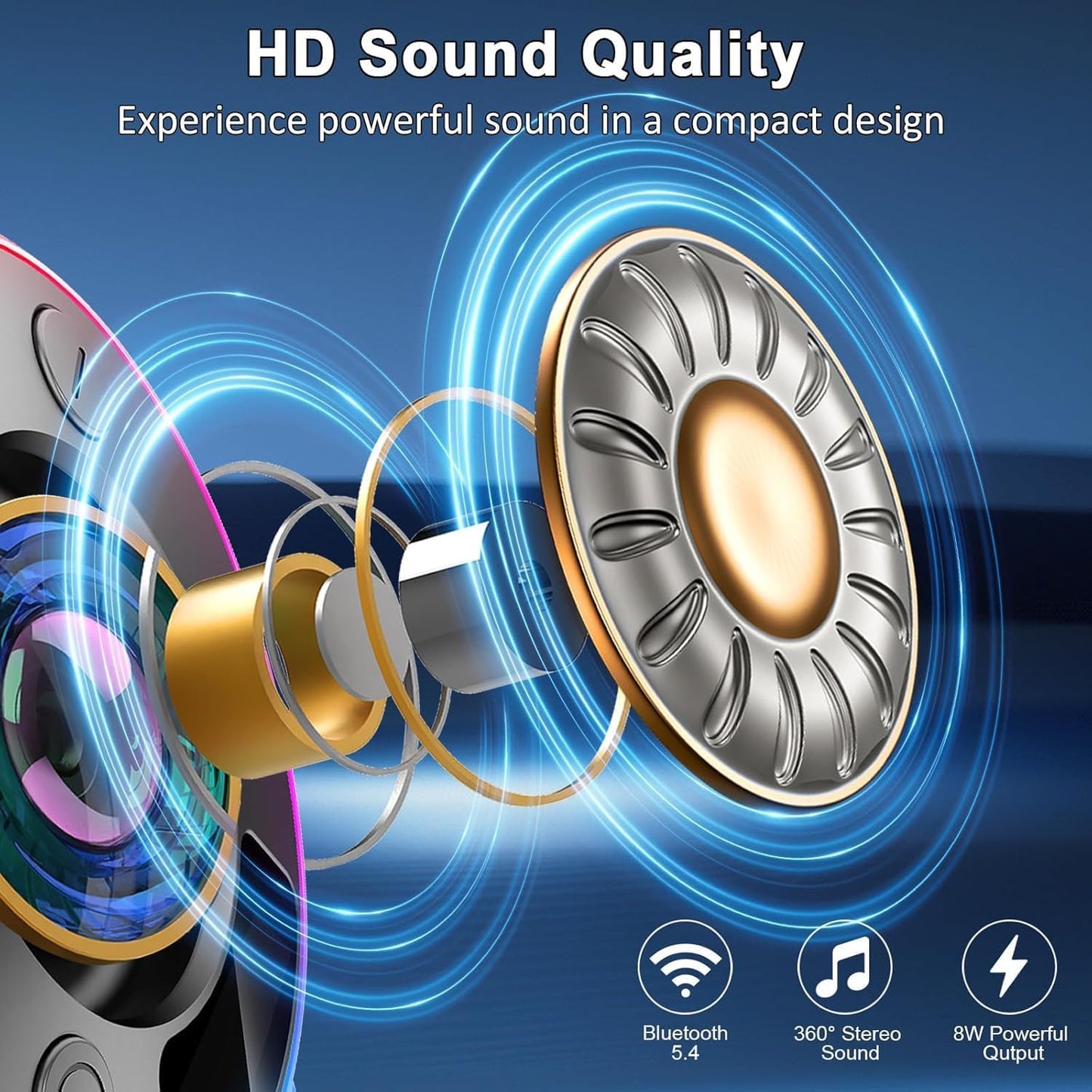 Donerton 5.4 360HD IPX7 Bluetooth Shower Speaker, Portable Bluetooth Speaker with Stereo Sound and Robust Bass