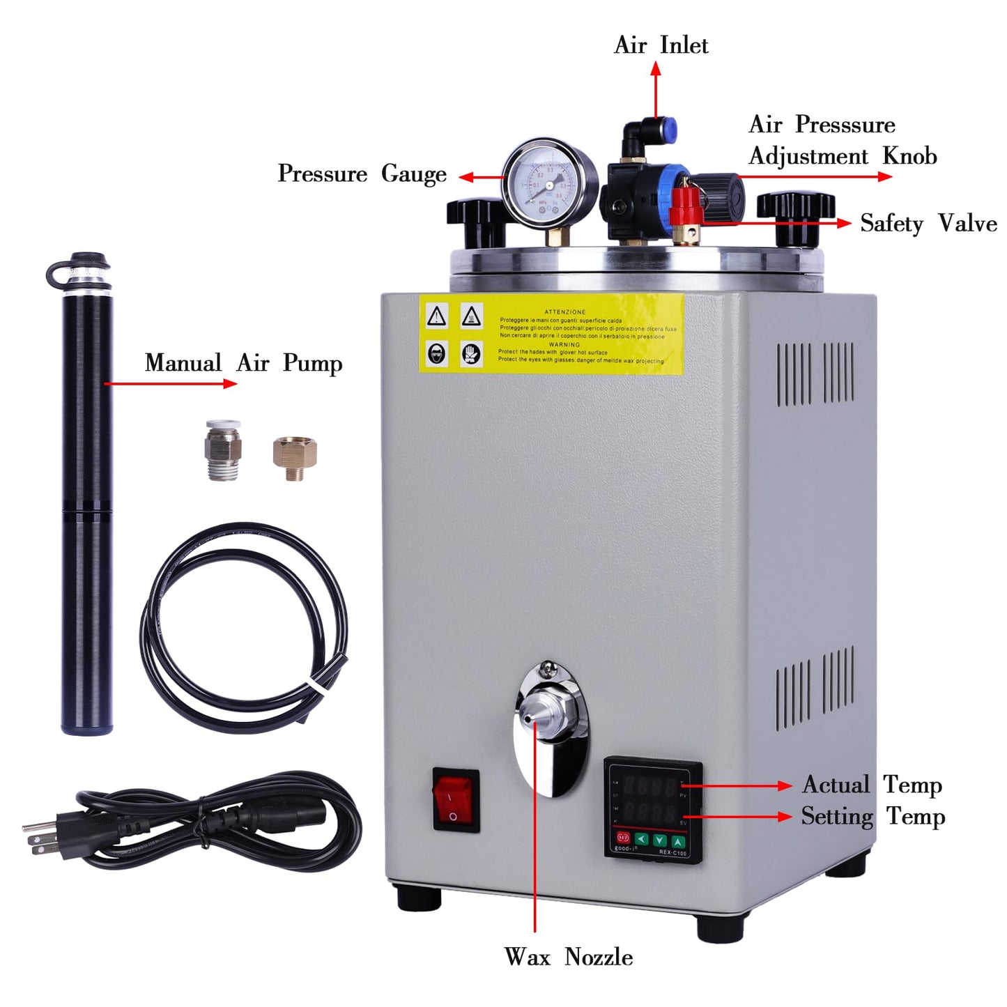 110V Square Manual Pumping Press urized waxing Machine, 0℃-110℃ Adjustable Temperature waxing Machine, Melting Wax Making Wax Jewelry Casting Machine.